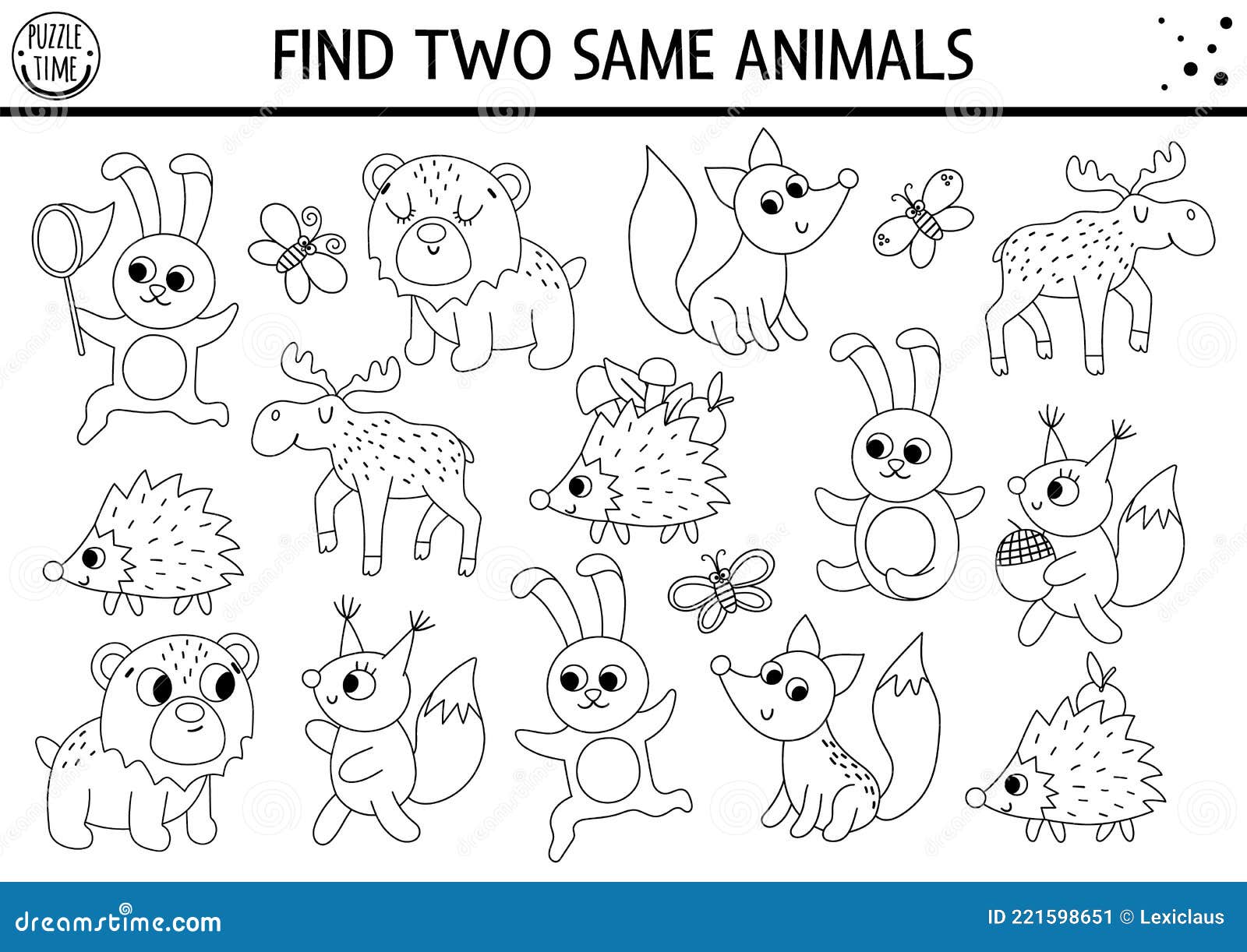 Find Two Same Animals. Forest Black and White Matching Activity Stock  Vector - Illustration of matching, flat: 221598651