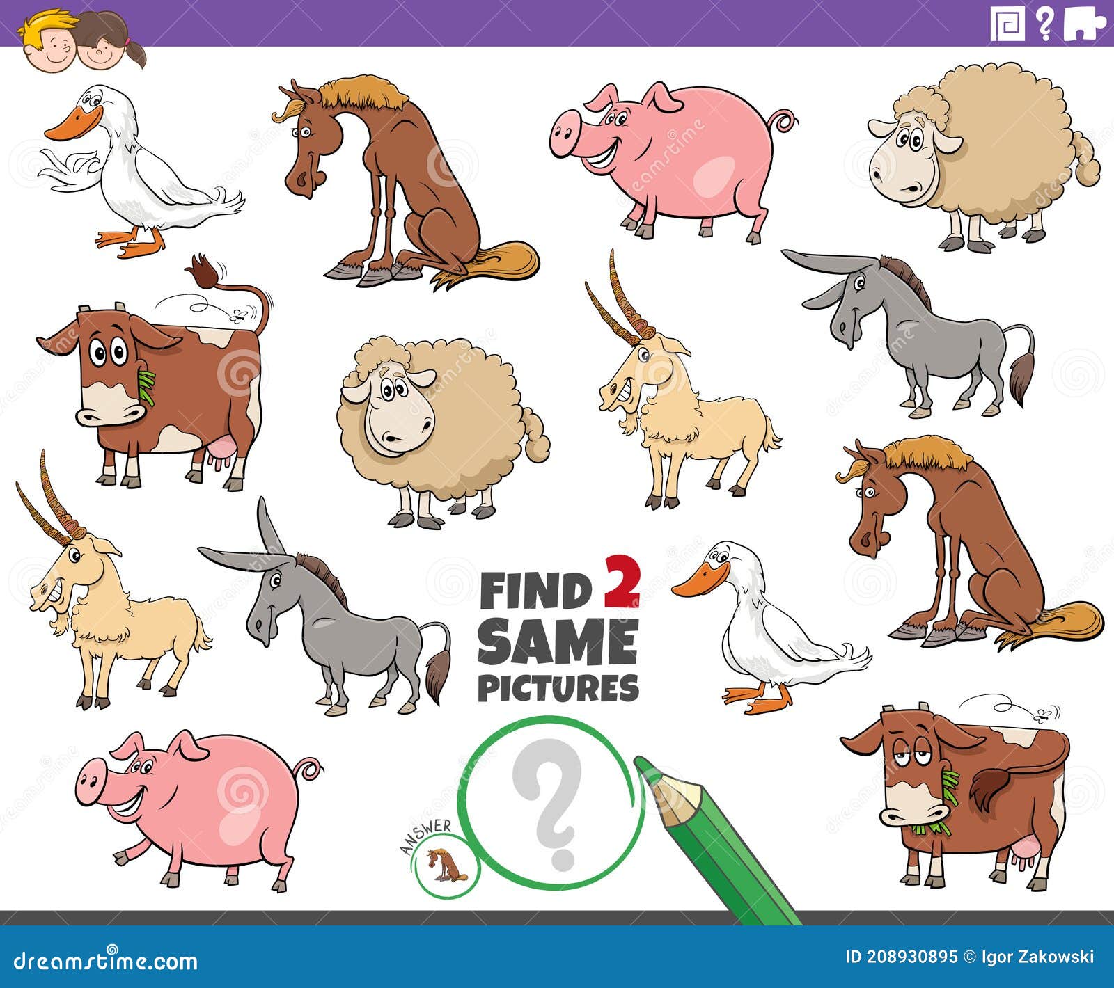 Find Two Same Farm Animals Educational Task for Children Stock Vector - Illustration of goat, accurately: 208930895 Find Two Same Farm Animals Educational Task for Children Stock Vector - Illustration of goat, accurately: 208930895