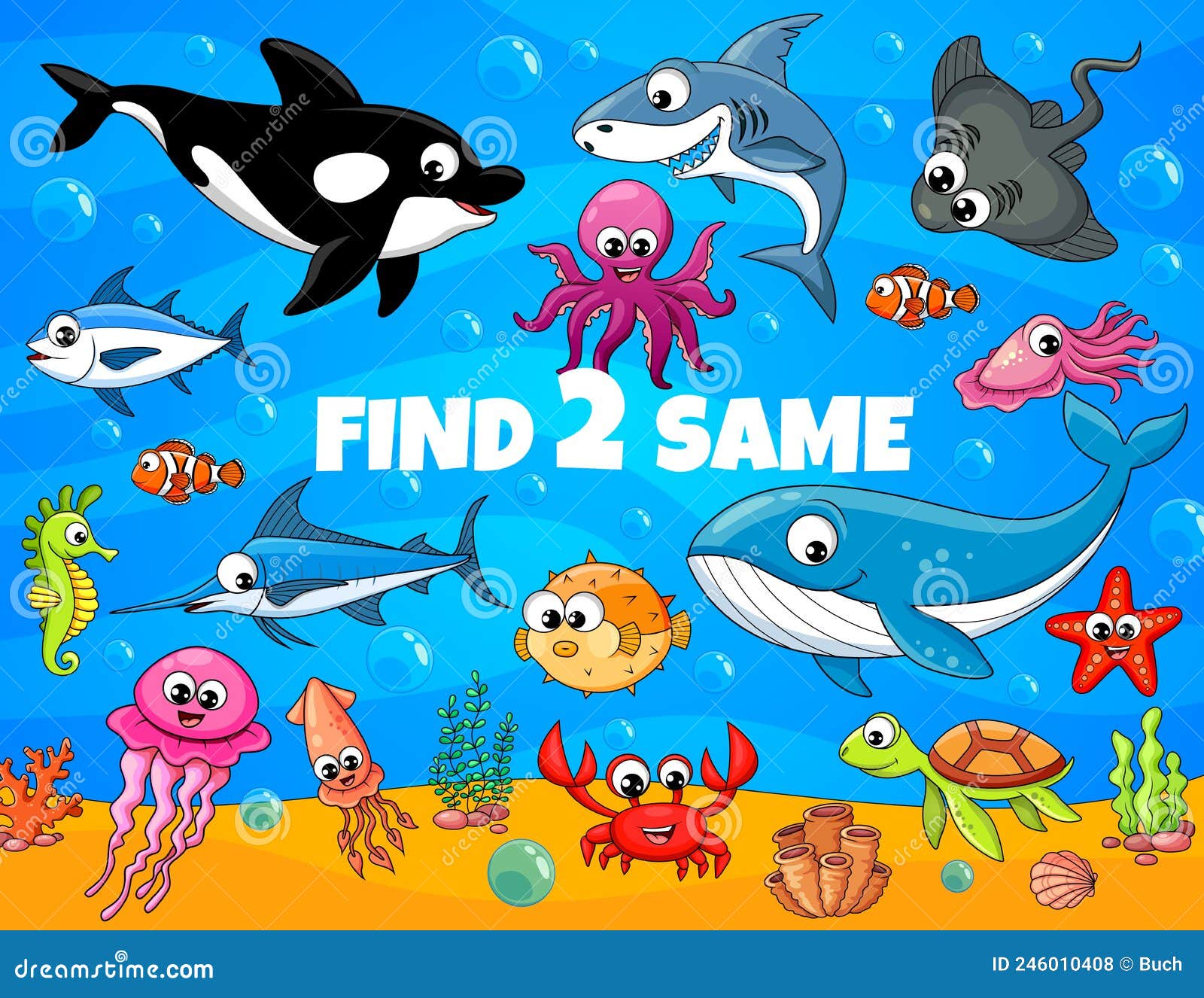 Find Two Same Underwater Animals and Fish, Game Stock Illustration -  Illustration of riddle, education: 246010408
