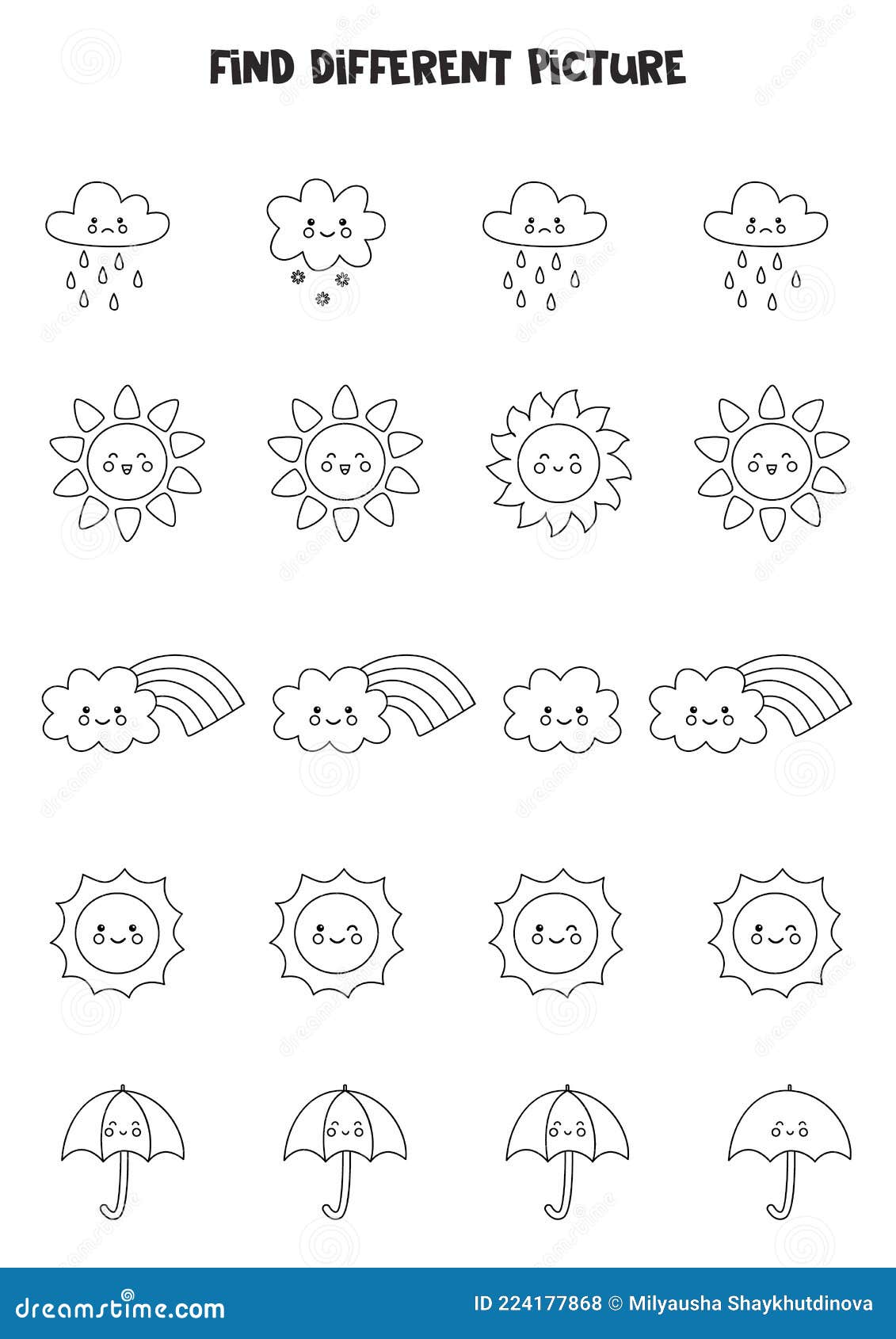 find weather elements which is different from others black and white worksheet for kids stock vector illustration of black printable 224177868