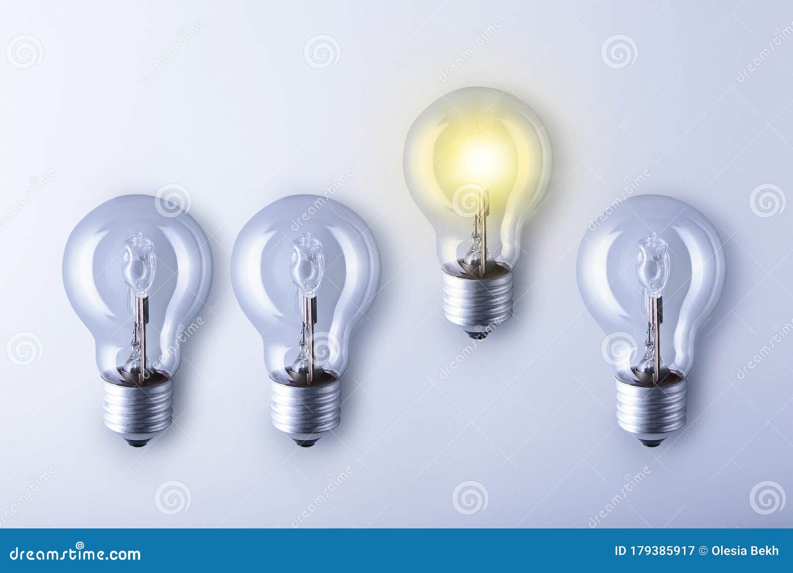 finding innovative solutions and creative ideas, being unique, thinking different concept. group of light bulbs with one glowing