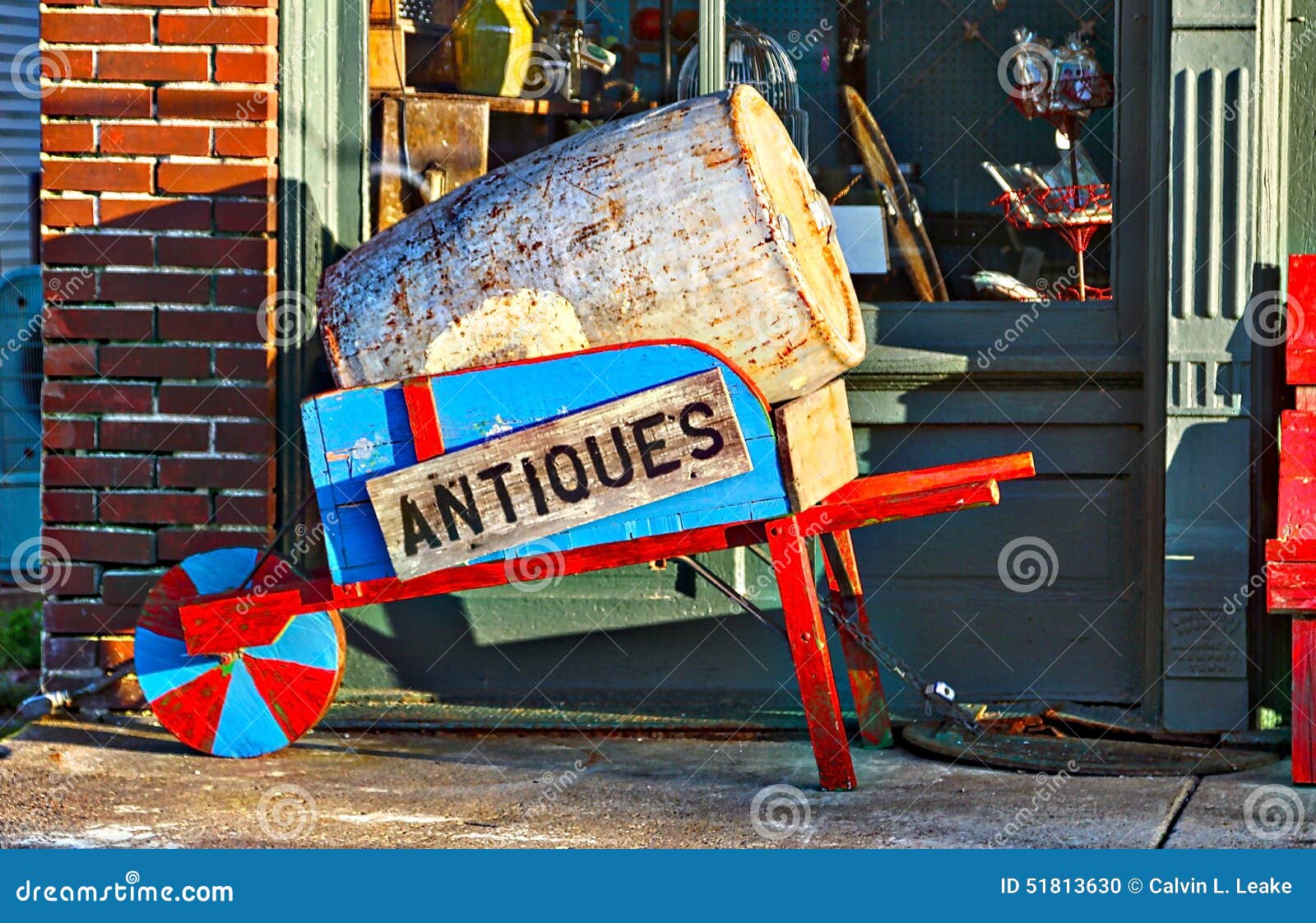 antiques shop wheel barrow