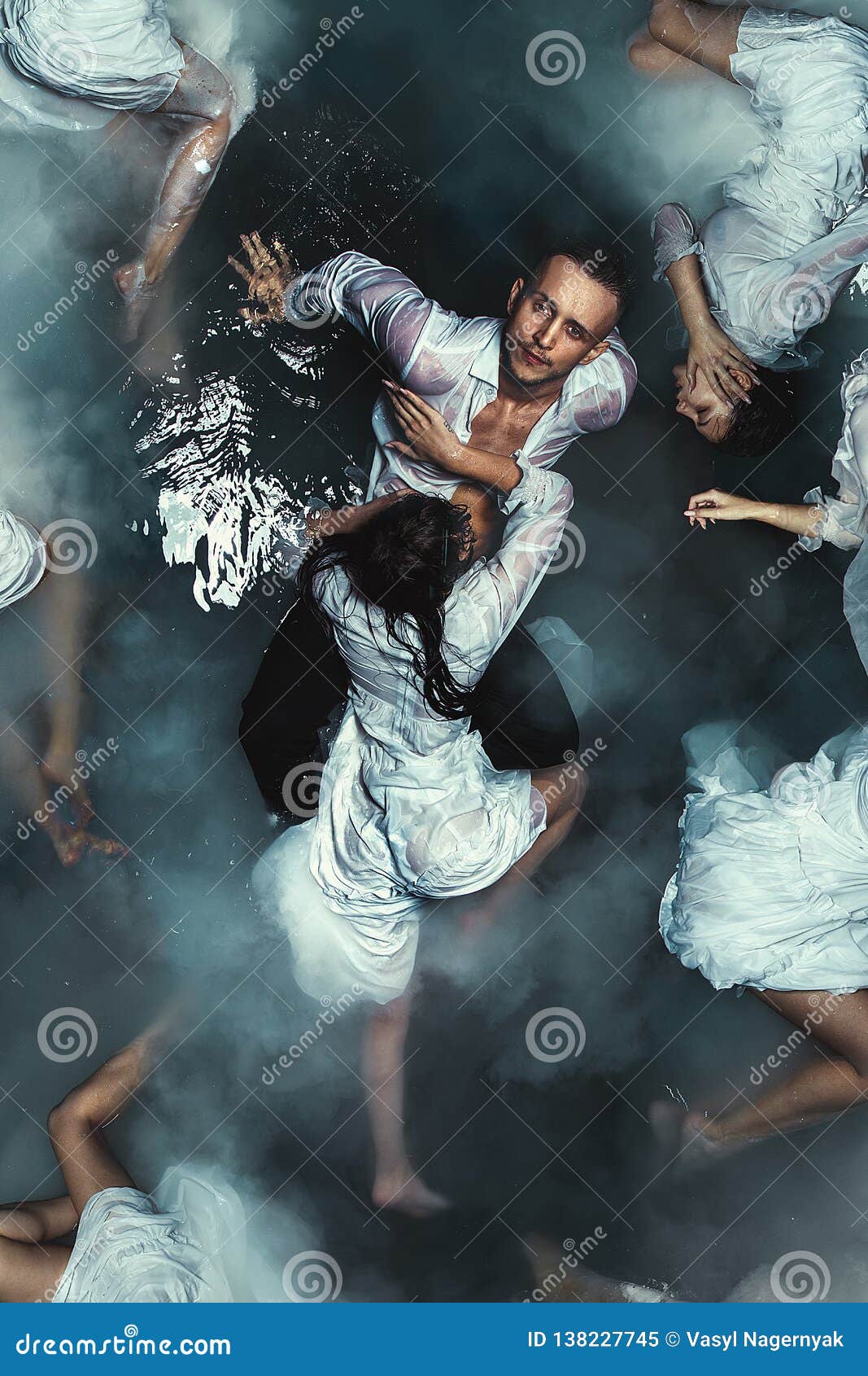 Fine Art Imagery. Selender Mythical Young Beautiful Sirens Pulling a Young  Attractive Guy Under the Water Stock Image - Image of siren, ocean:  138227745