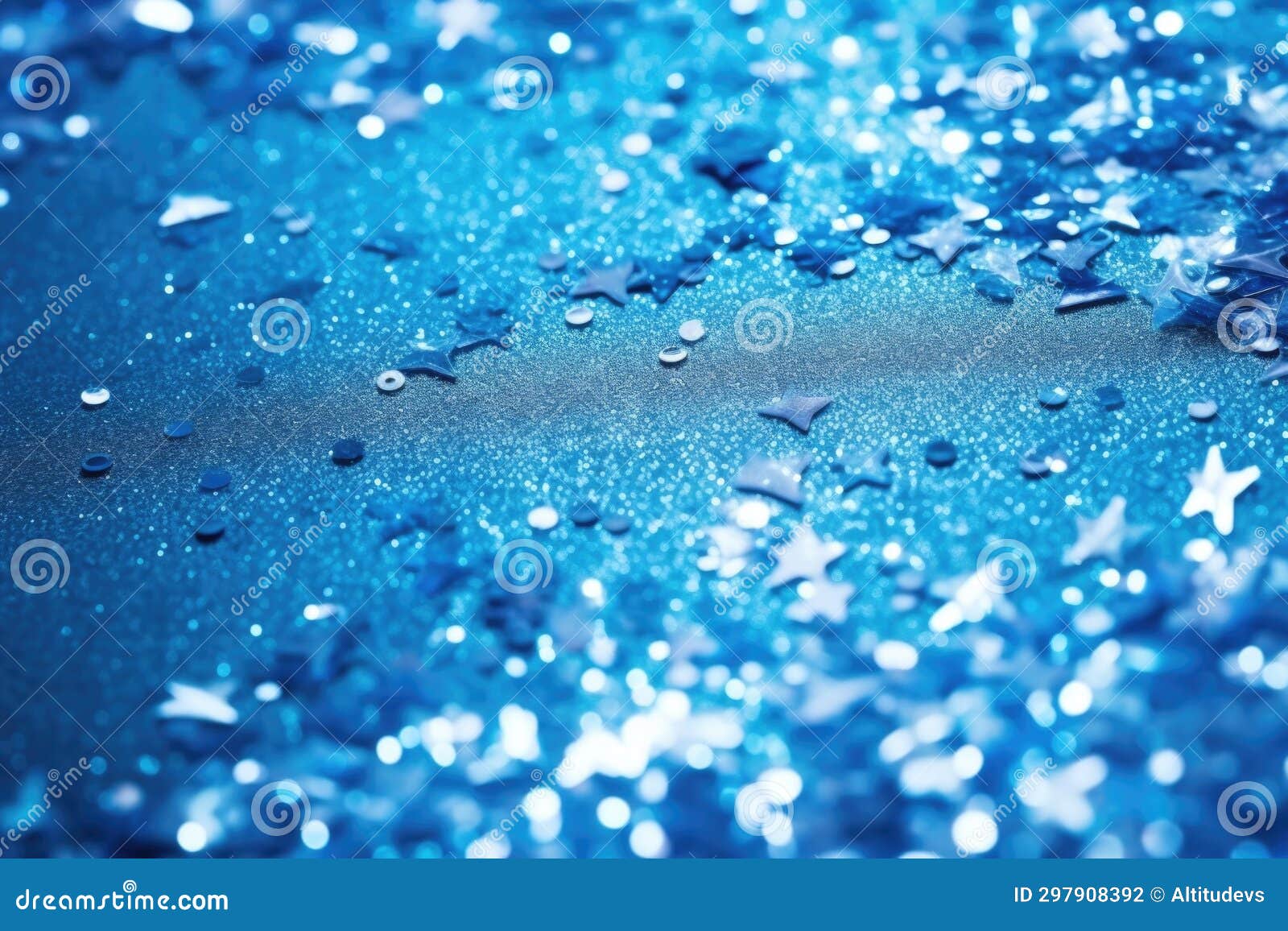 Fine Blue Glitter Over a Mirror for Reflective Feel Stock Photo Image