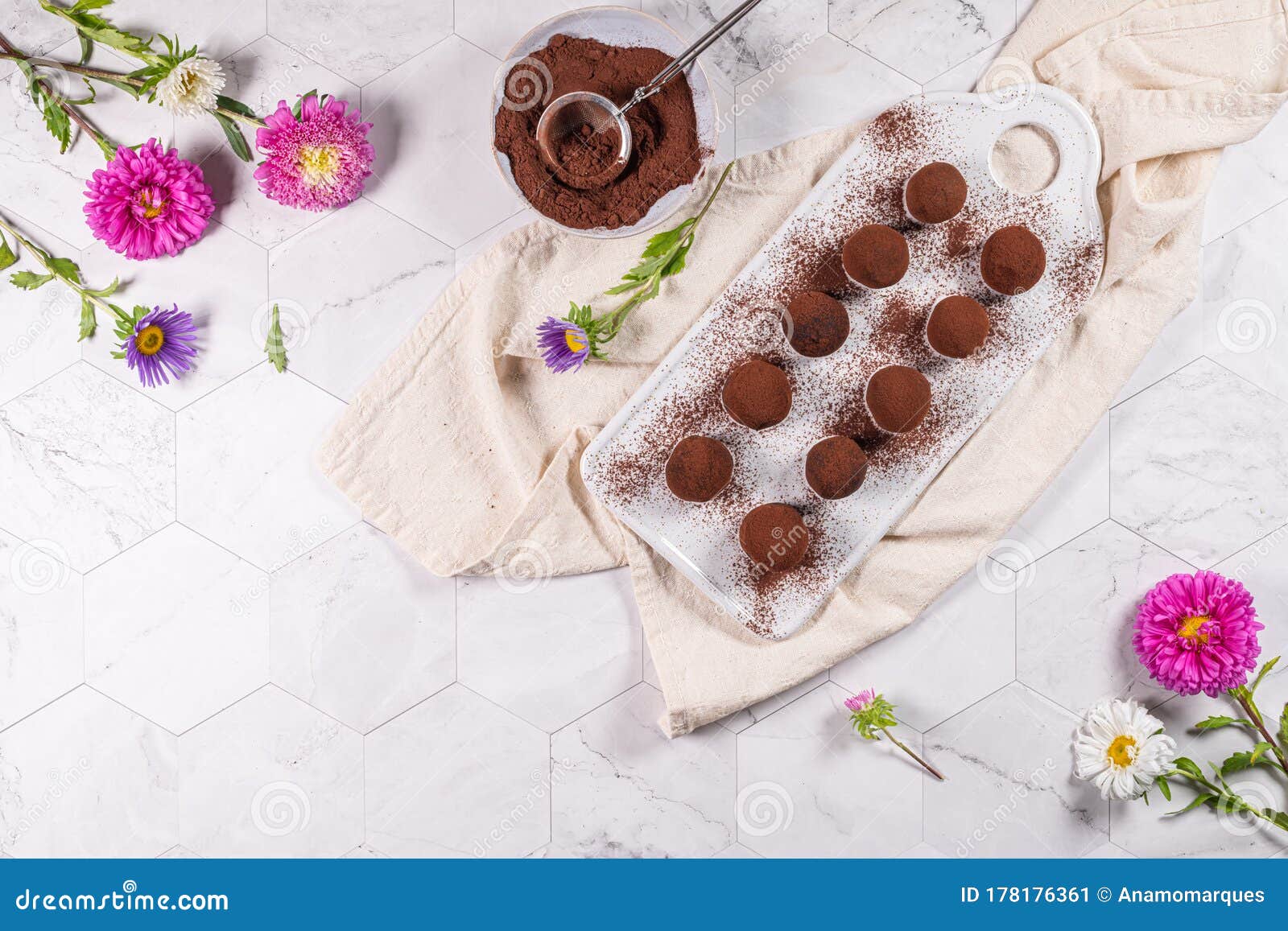 Fine Chocolate Truffles on White Ceramic Plate Stock Image Image of cocoa, rolled 178176361