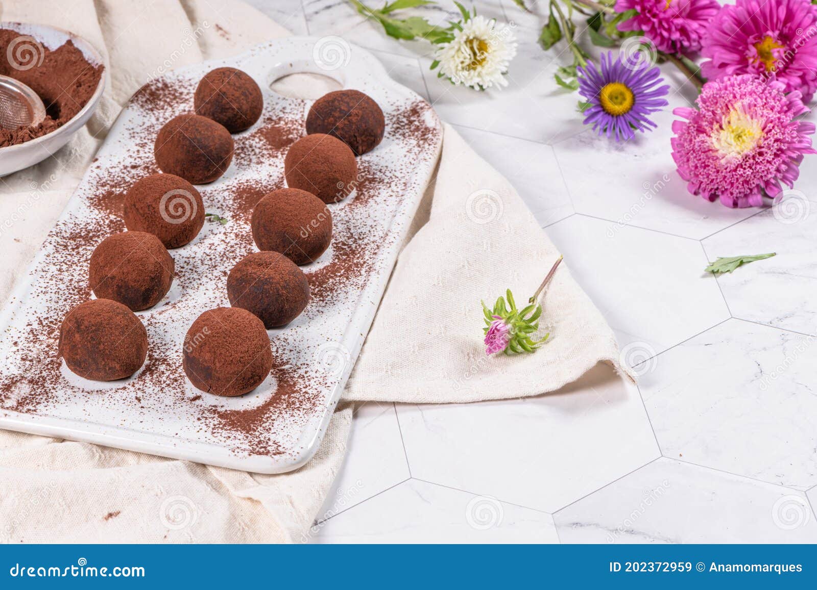 Fine Chocolate Truffles on White Ceramic Plate Stock Image Image of sweet, praline 202372959