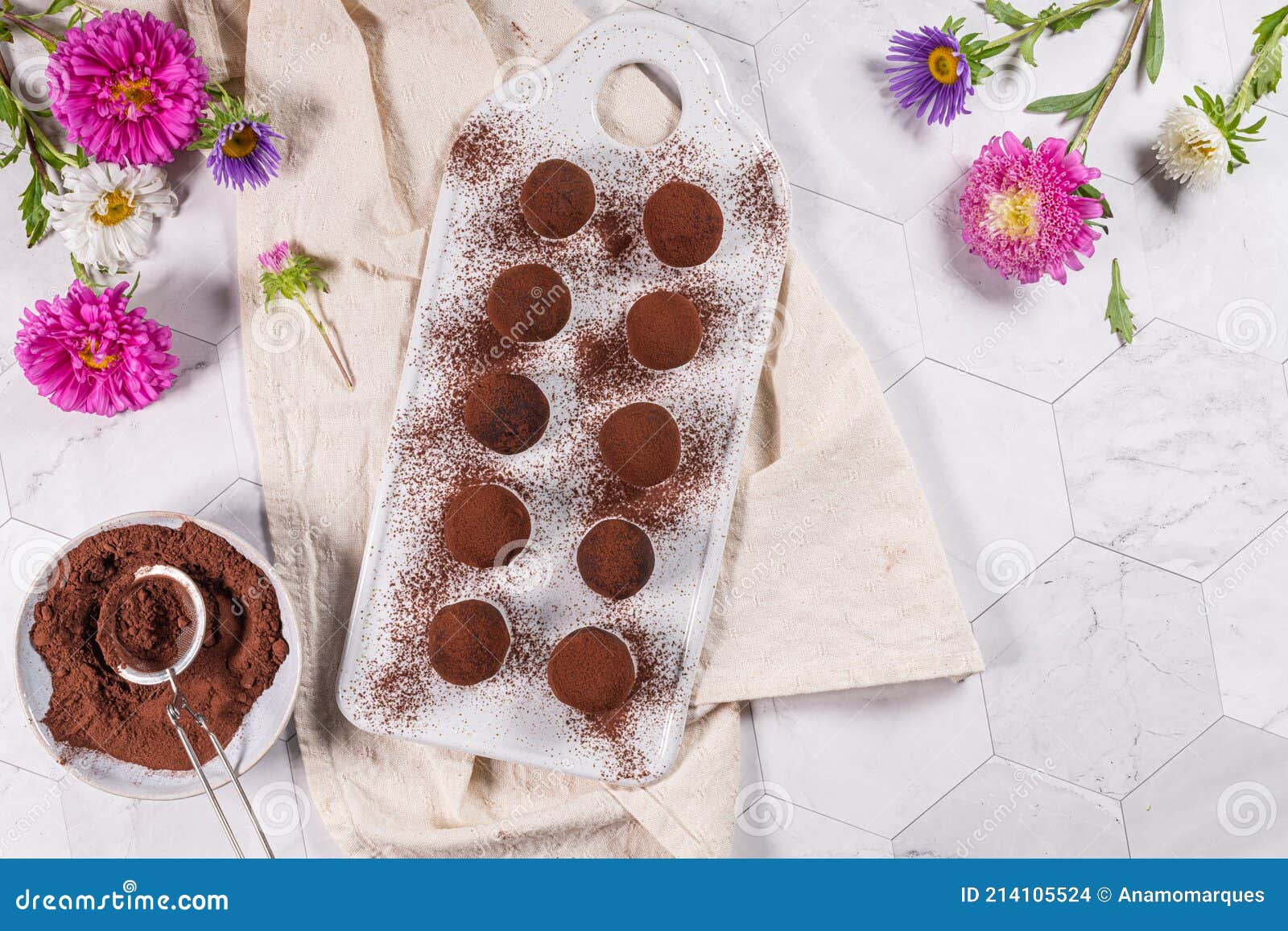 Fine Chocolate Truffles on White Ceramic Plate Stock Photo Image of pastry, cream 214105524