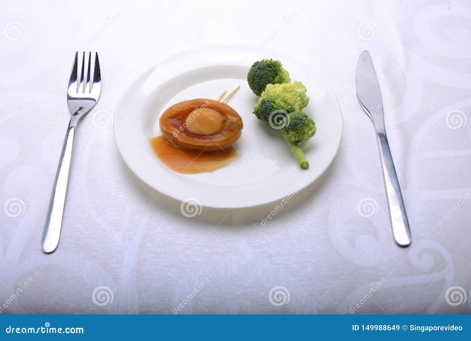Fine Dining of Abalone with Broccoli on a Table Stock Image Image of