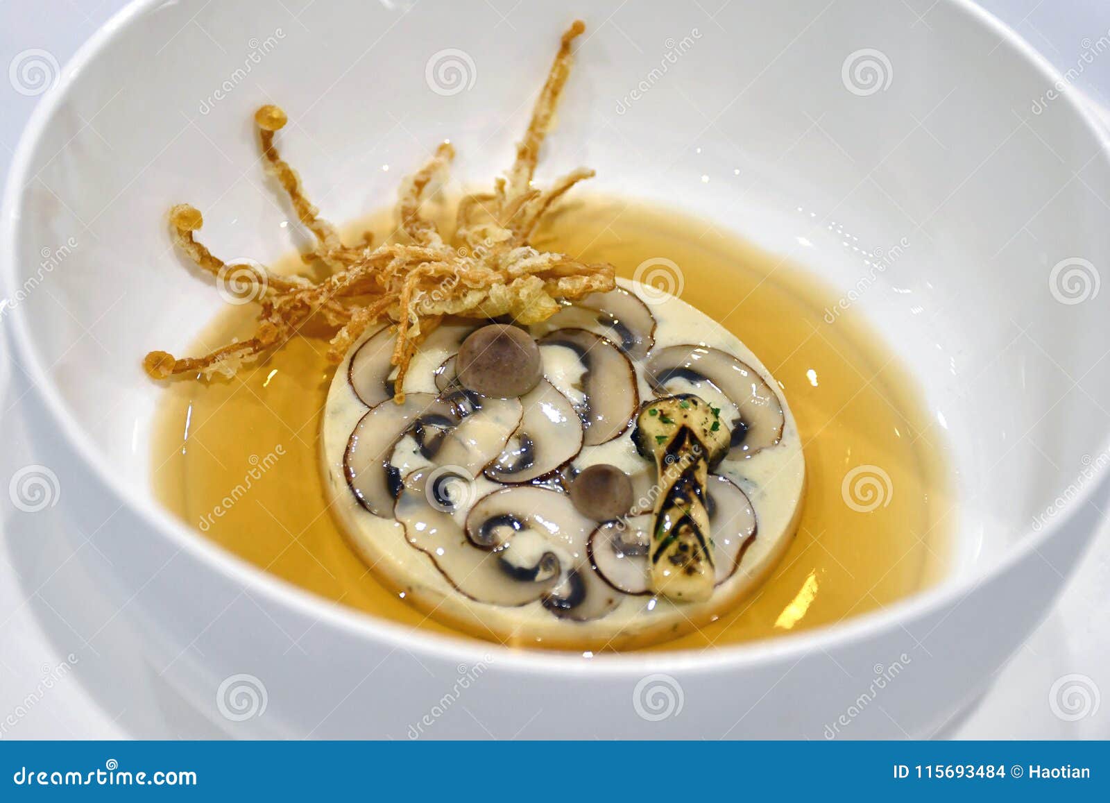 Fine Dining Appetizer Mushroom Terrine with Crab Stock Photo Image