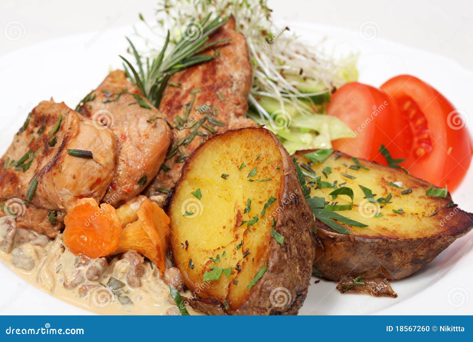 Fine Dining Meal, Chicken And Baked Potatoes Stock Photo Image 18567260