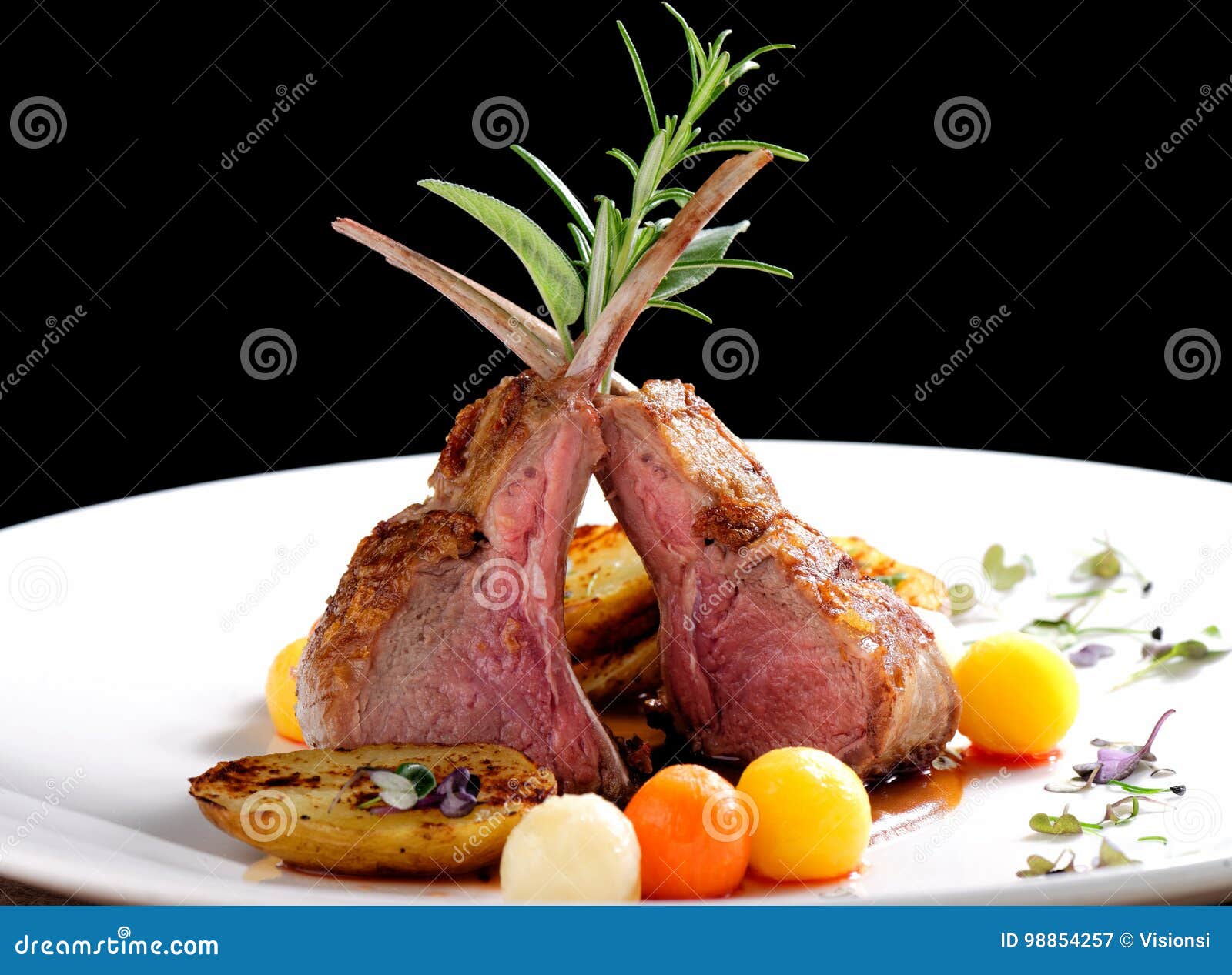 fine dining, roasted lamb chops with potato