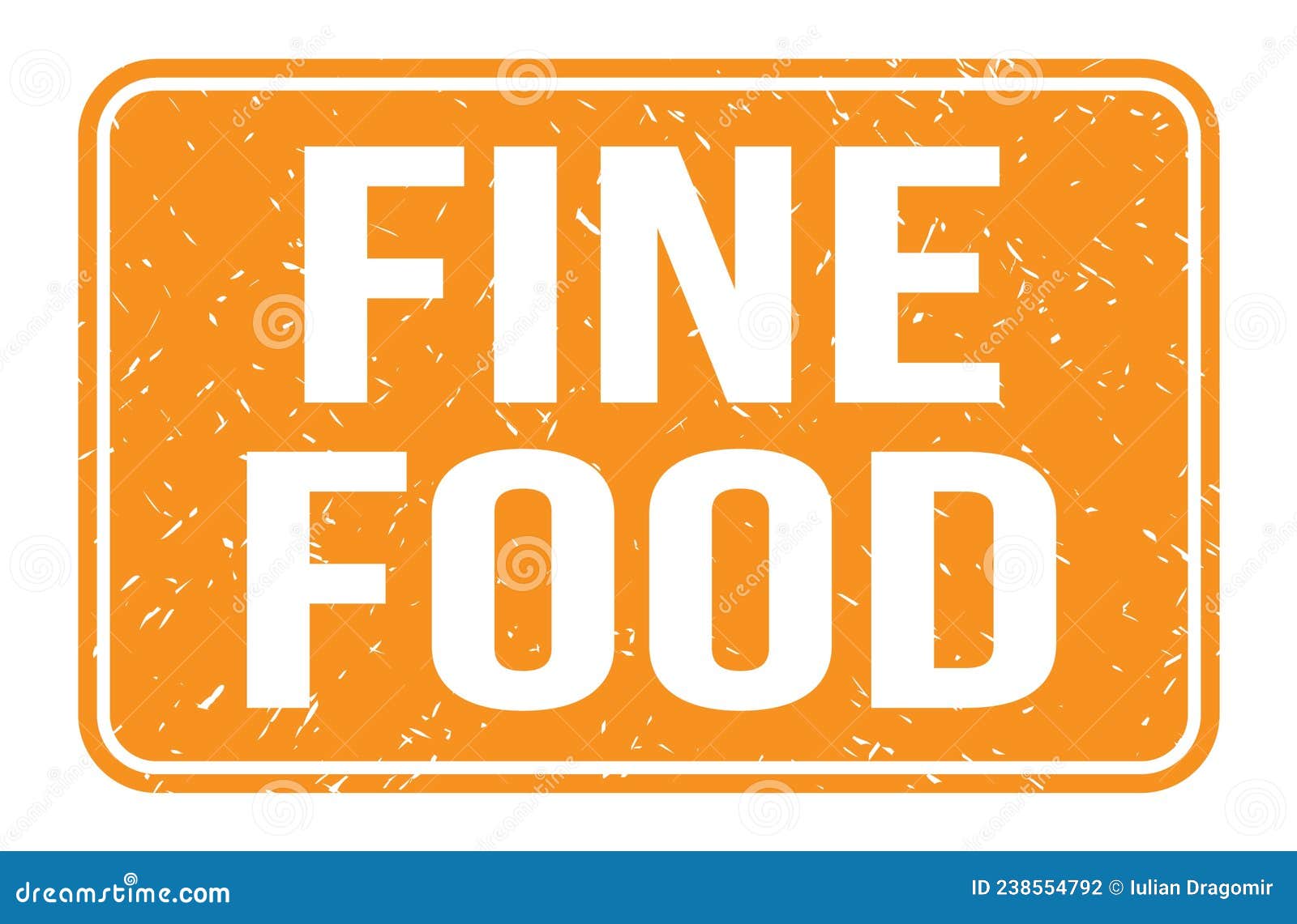 FINE FOOD, Words on Orange Rectangle Stamp Sign Stock Illustration