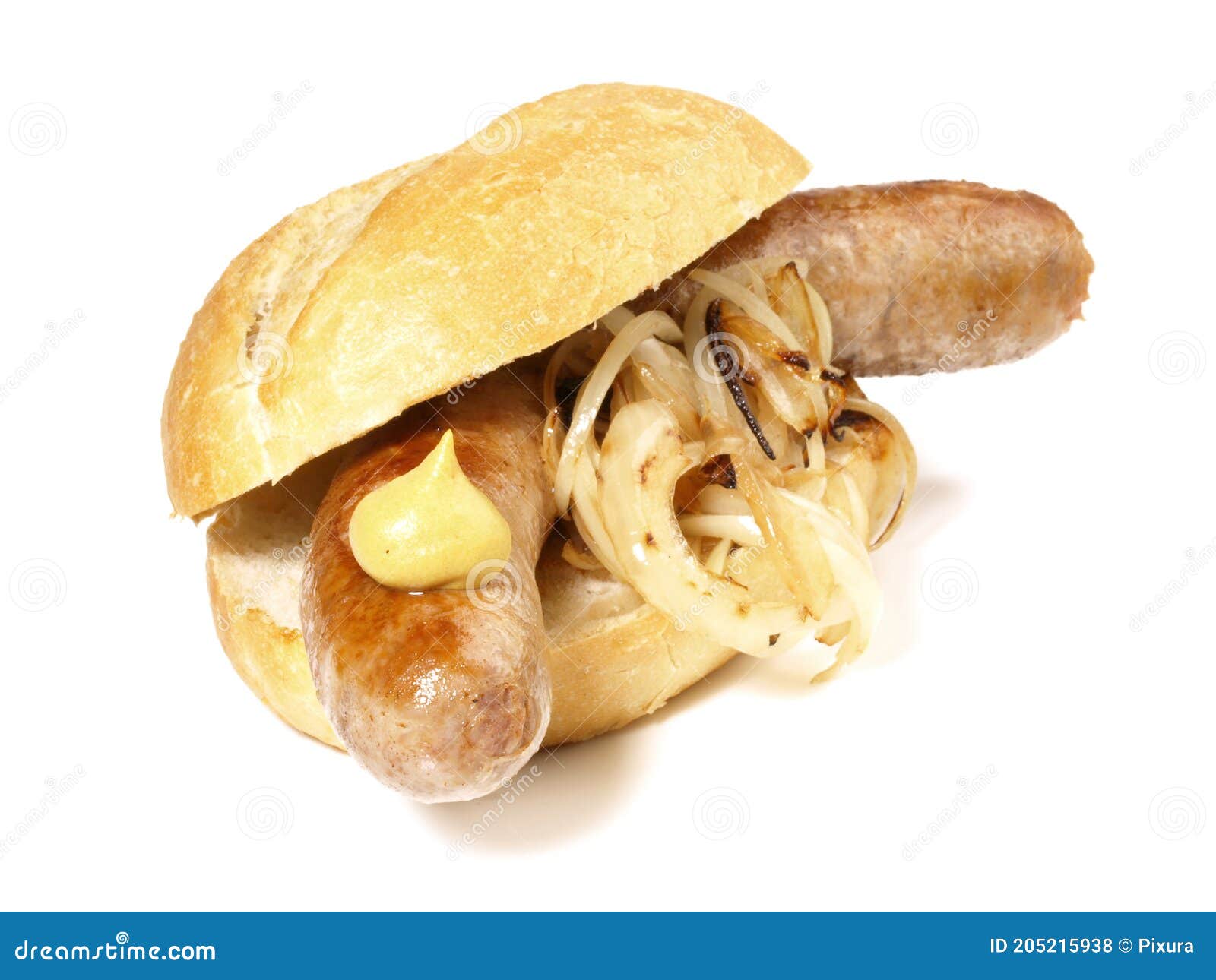 Fine Meat German Sausage with Mustard Isolated on White Background Stock Photo Image of