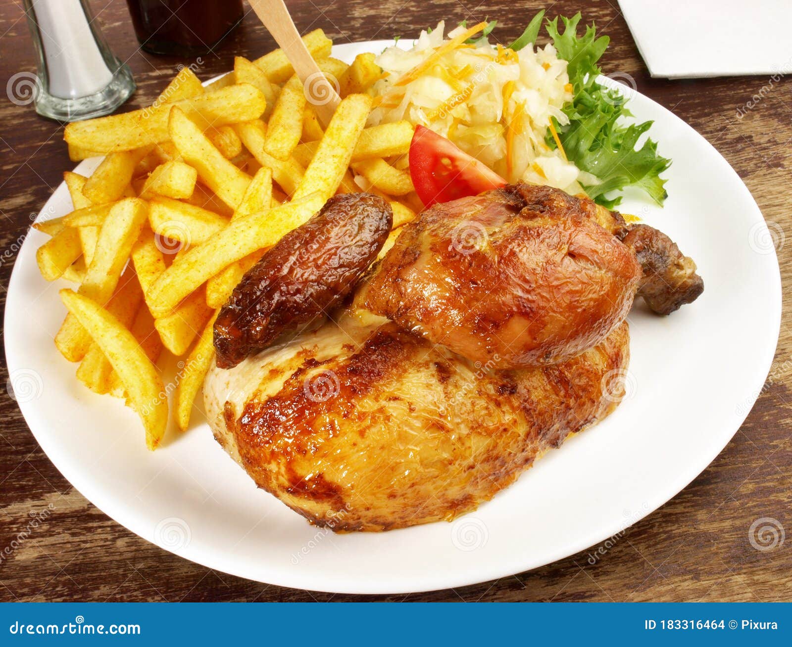 Fine Meat - Grilled Chicken with French Fries and Coleslaw Salad Stock ...