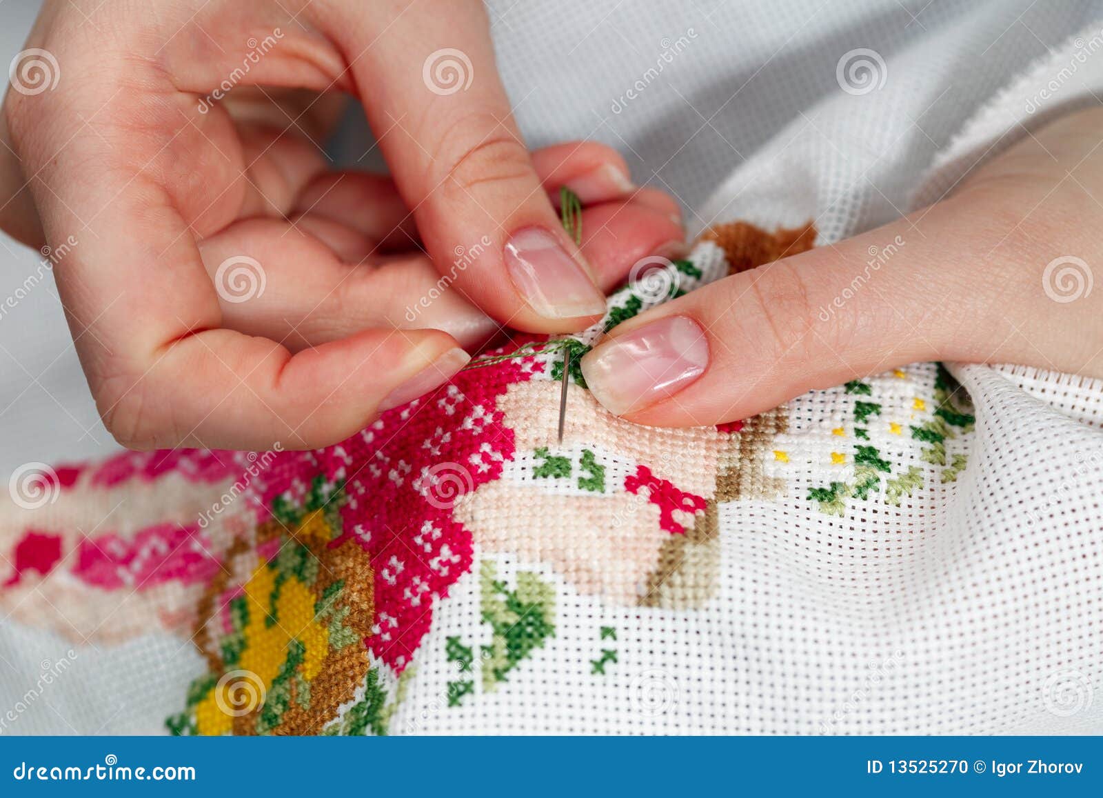 Fine needlework stock photo. Image of hand, close, cross 13525270