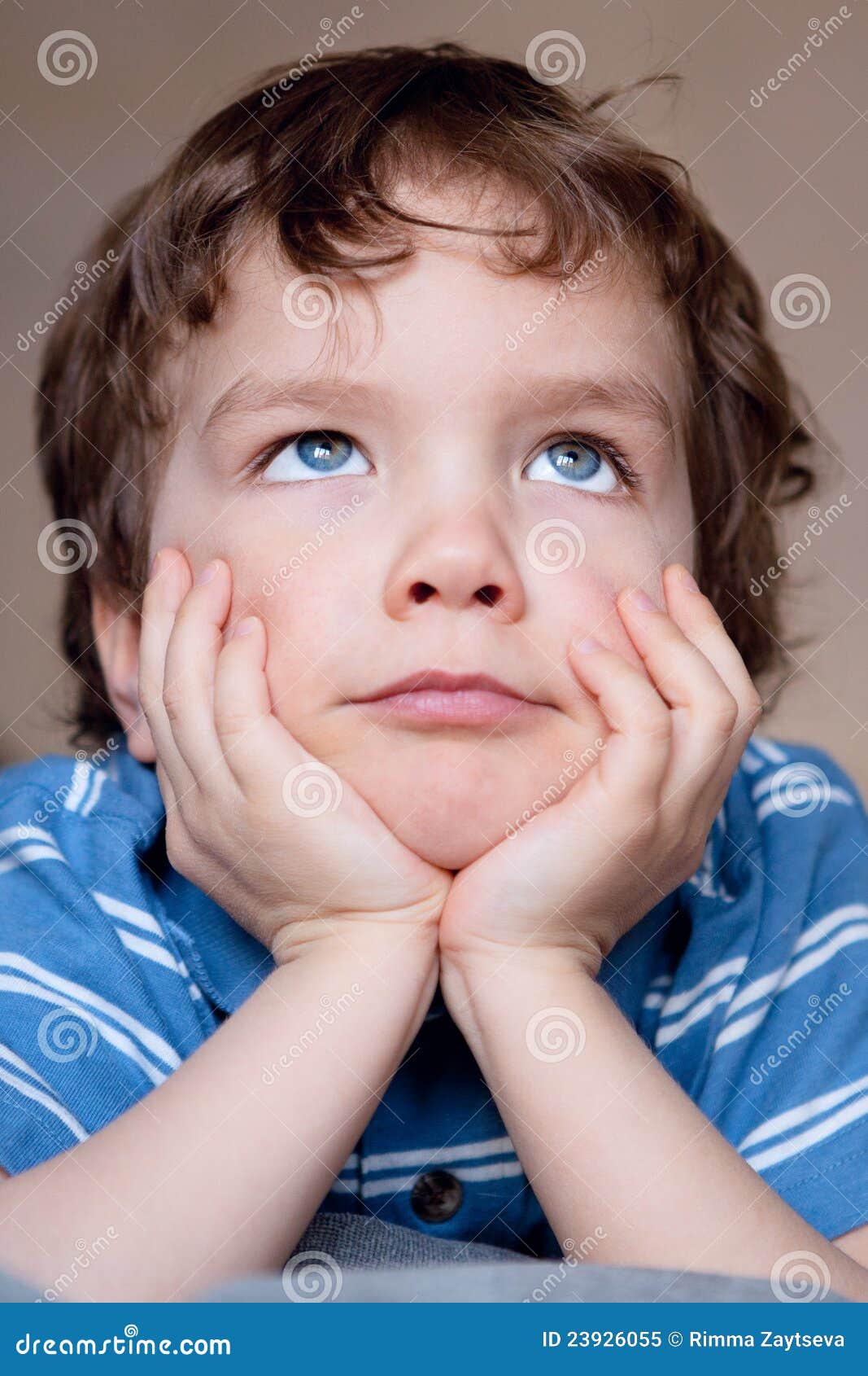 Fine Small Boy Dreams, Portrait. Stock Image Image of preschool, blue