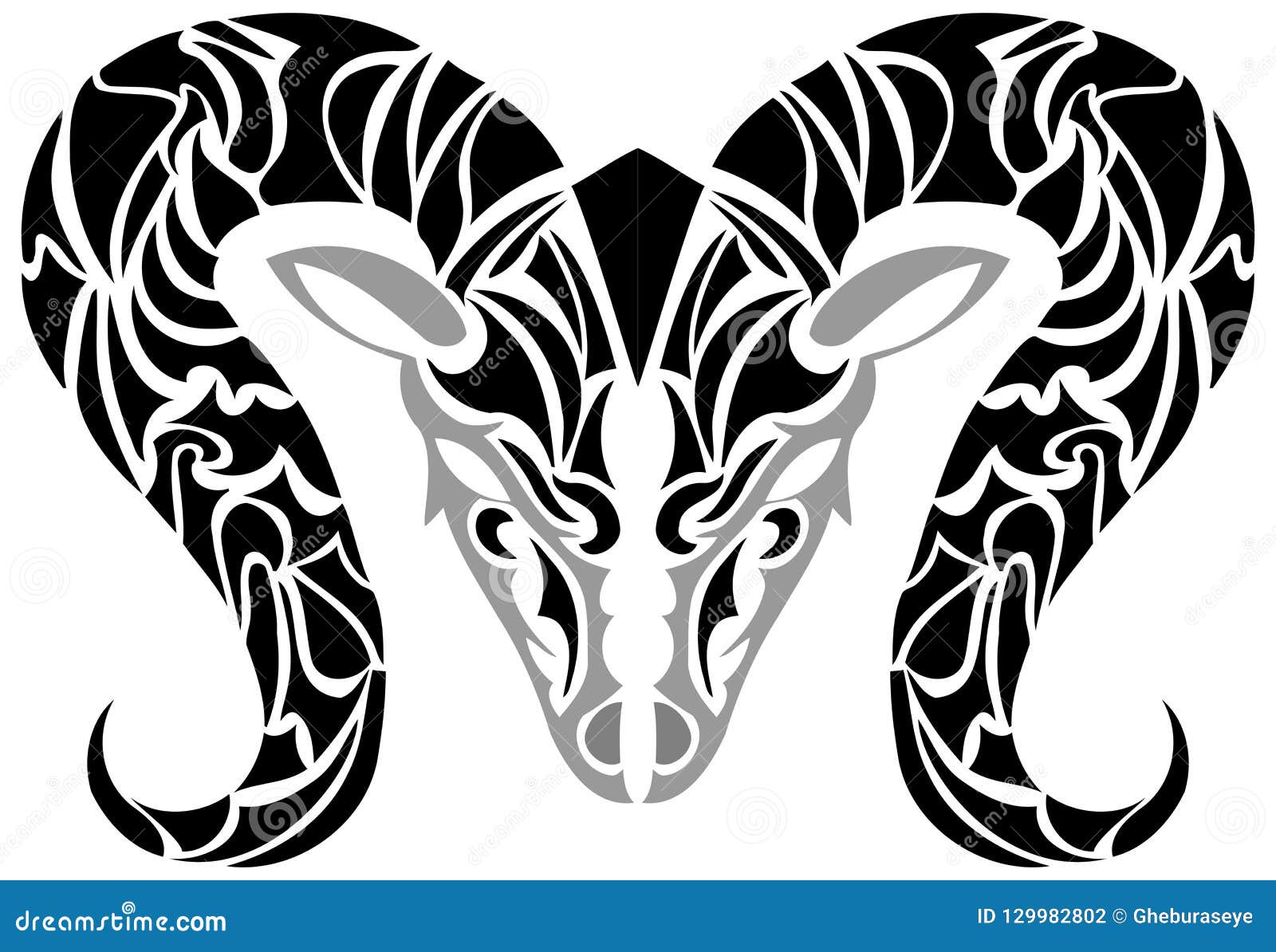 Head of Ram Tattoo in Black and Gray Isolated Stock Vector ...