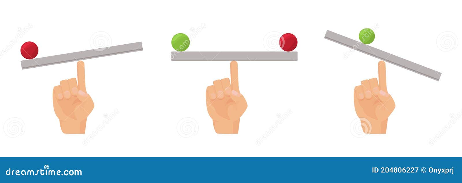 finger balance. human hand and seesaw, flat equilibrio desk with ball  concept