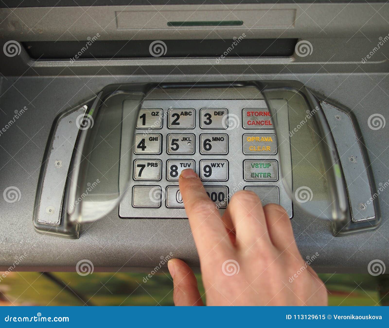 cash dispenser keybord with czech and english language inscription.