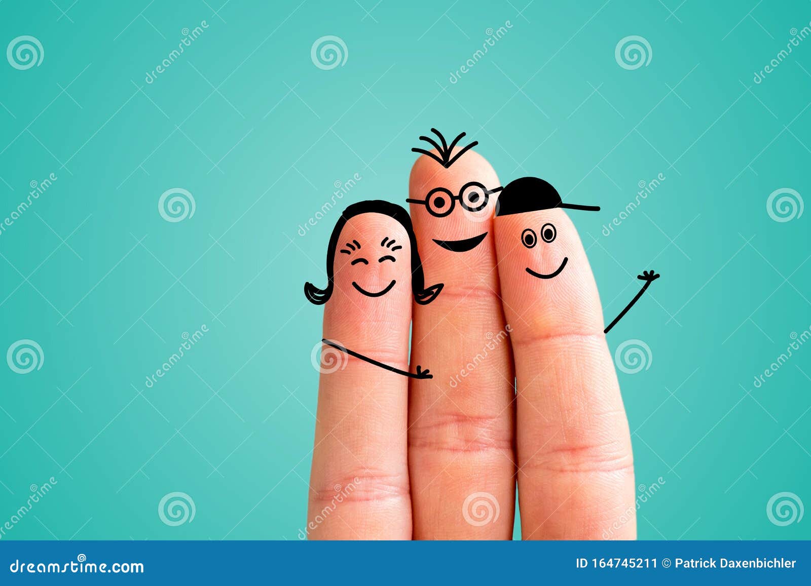Finger Family Concept: Joyful Finger Family Smiling. Blue ...