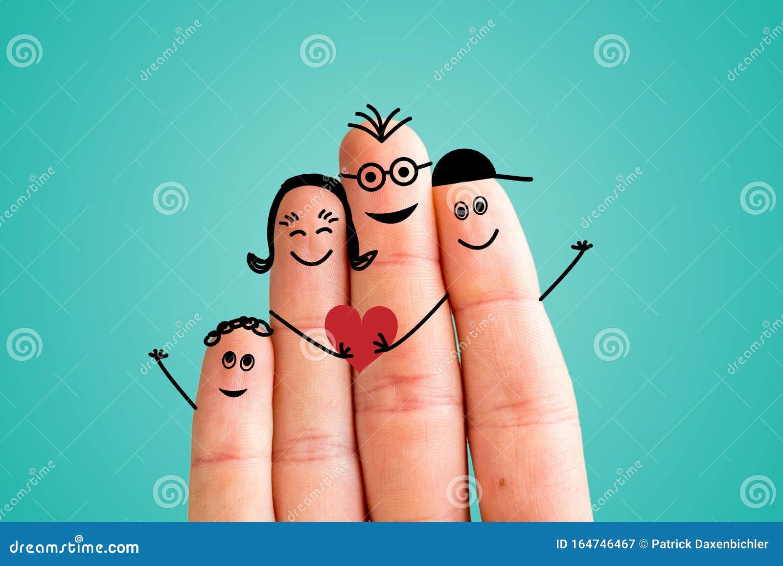 Finger Family Concept: Joyful Finger Family Smiling. Blue ...