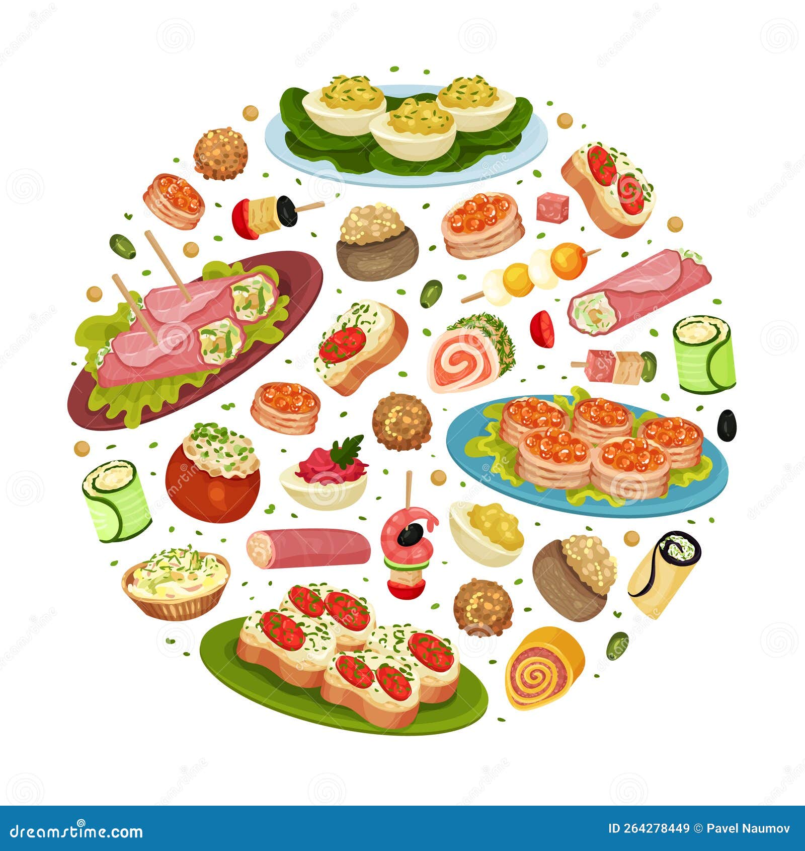 Finger Food Buffet Round Composition Design With Different Snacks And Appetizers Vector Template baby-finger-foods-what-to-give-your-infant