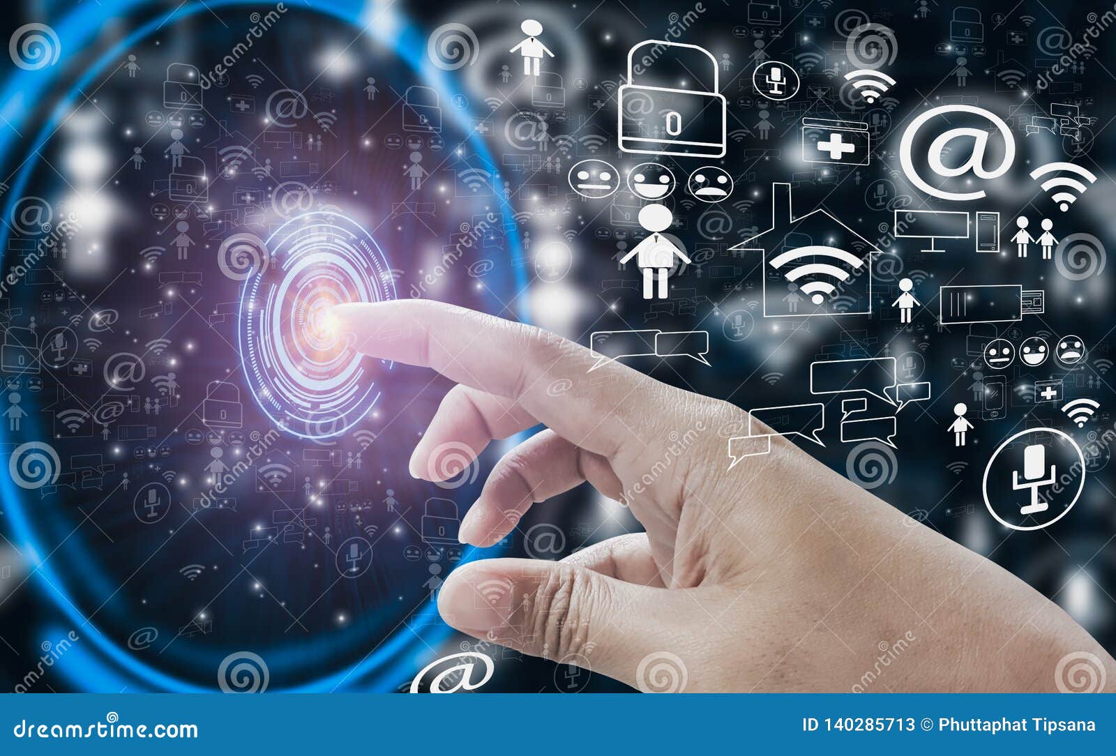 Finger Hand Point Touch Button Open Interface into Social Media World