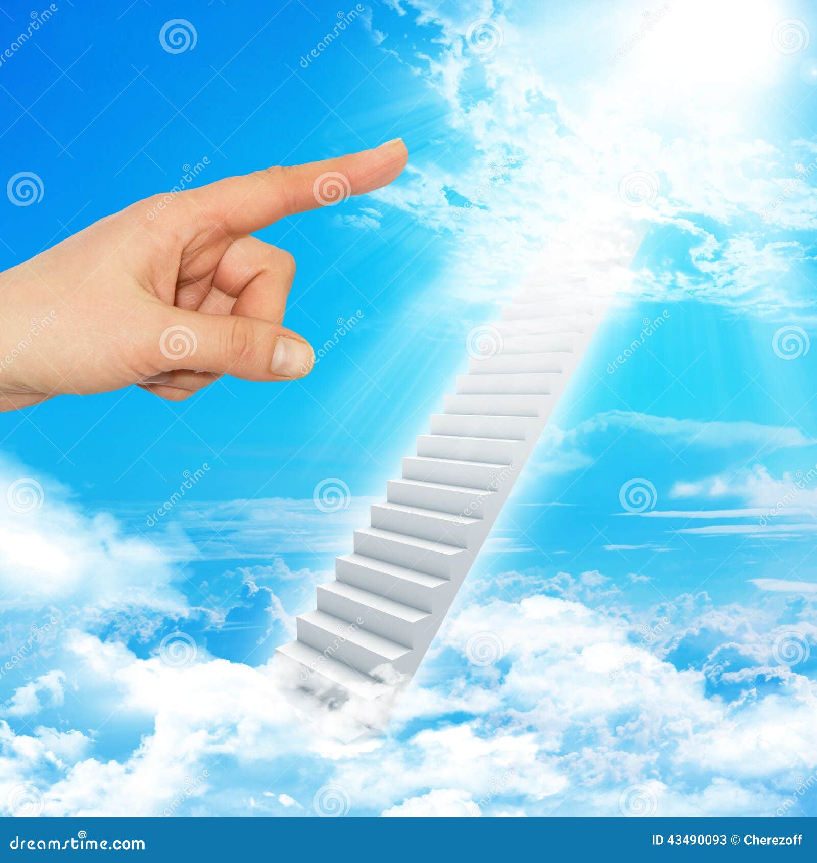 Finger Indicates Stairway To Heaven Stock Image - Image of high, light:  43490093