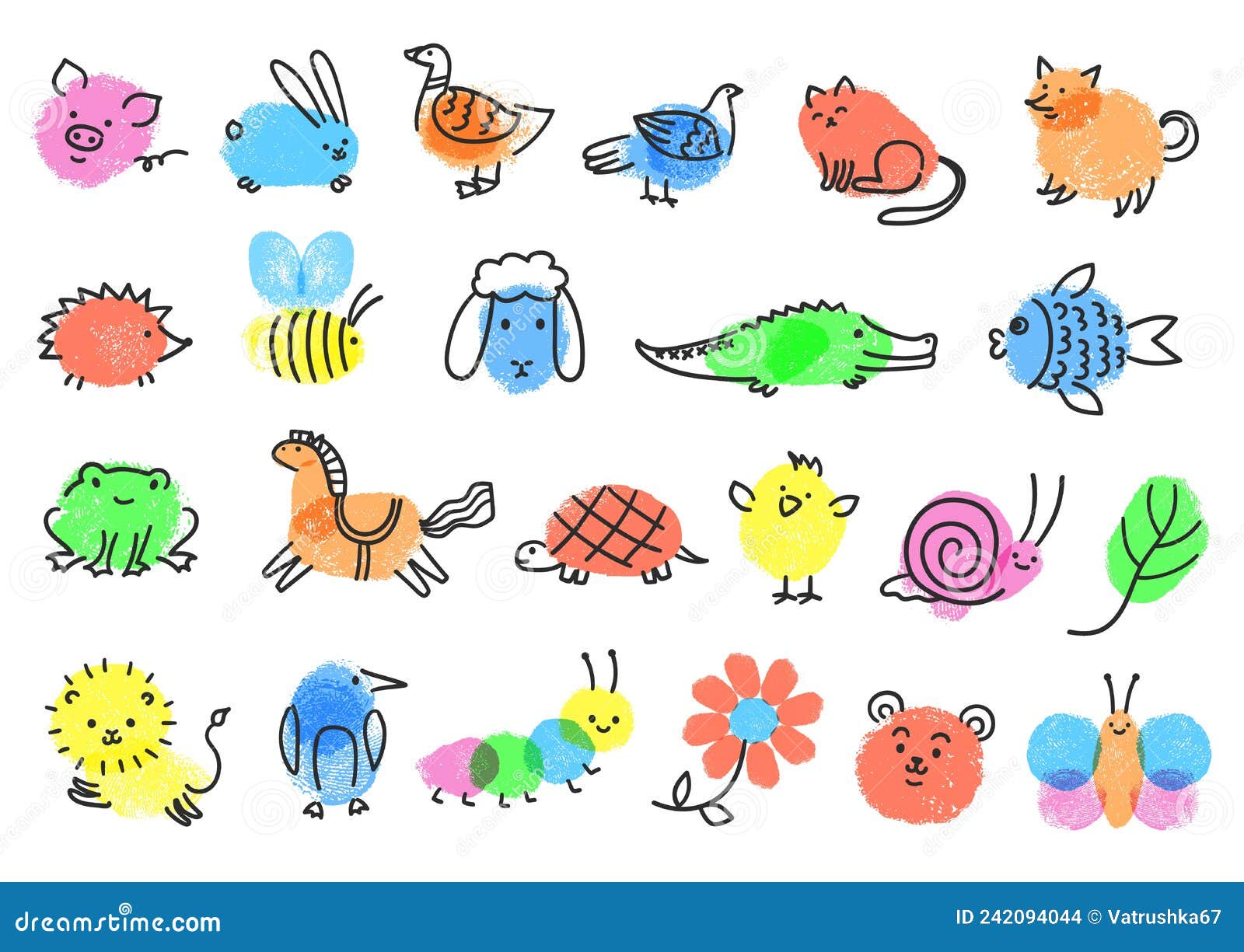 Finger Paint Art Game for Kids, Easy Fingerprint Animals. Childish Drawing  with Fingerprints, Fun Educational Children Stock Vector - Illustration of  vector, preschool: 242094044