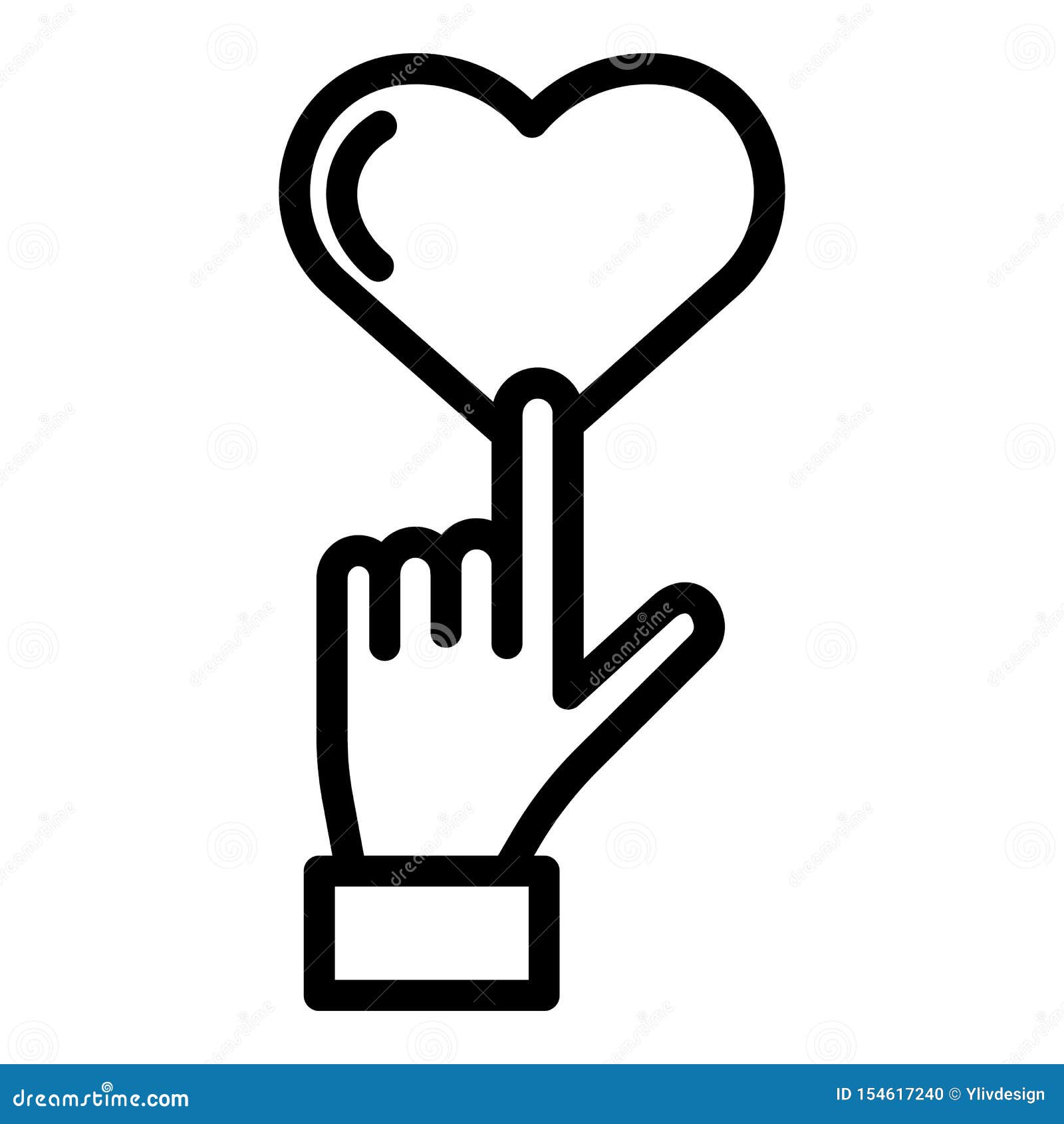 finger pointing heart icon, outline style