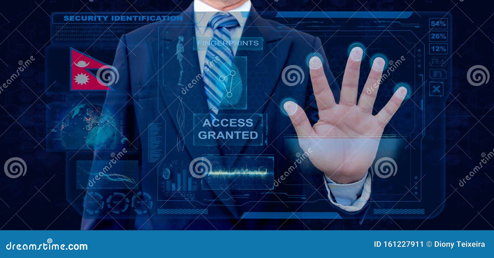 finger print biometric scanning identification system. businessman scan fingerprint biometric identity and approval. nepal