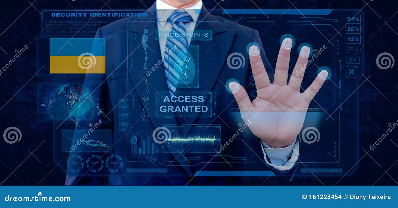 finger print biometric scanning identification system. businessman scan fingerprint biometric identity and approval. ukraine