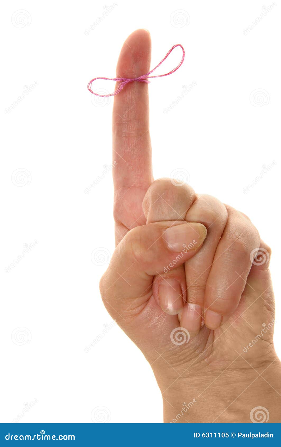 Finger with reminder knot stock image. Image of finger 6311105