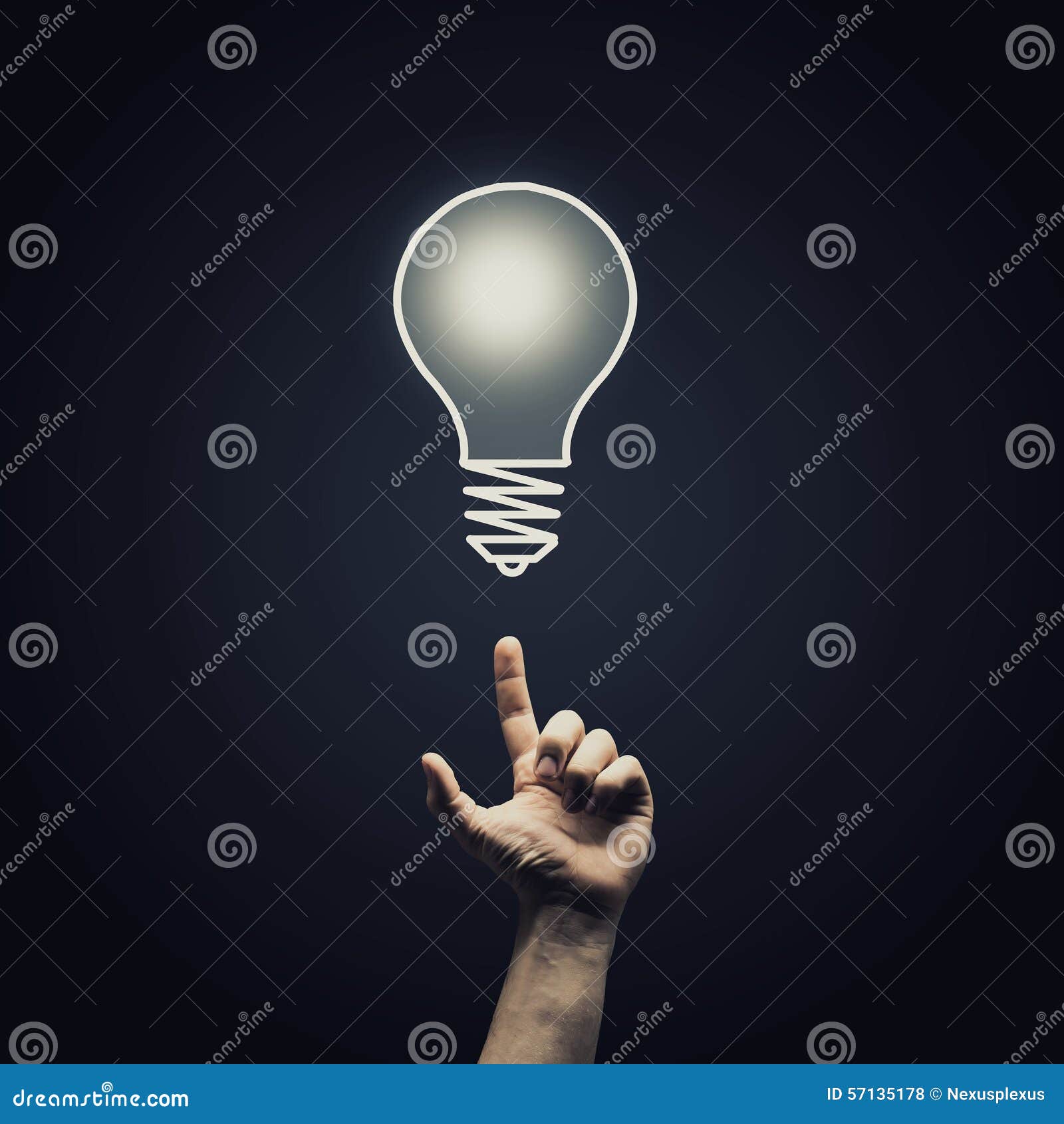 Finger touch light bulb stock photo. Image of creativity 57135178