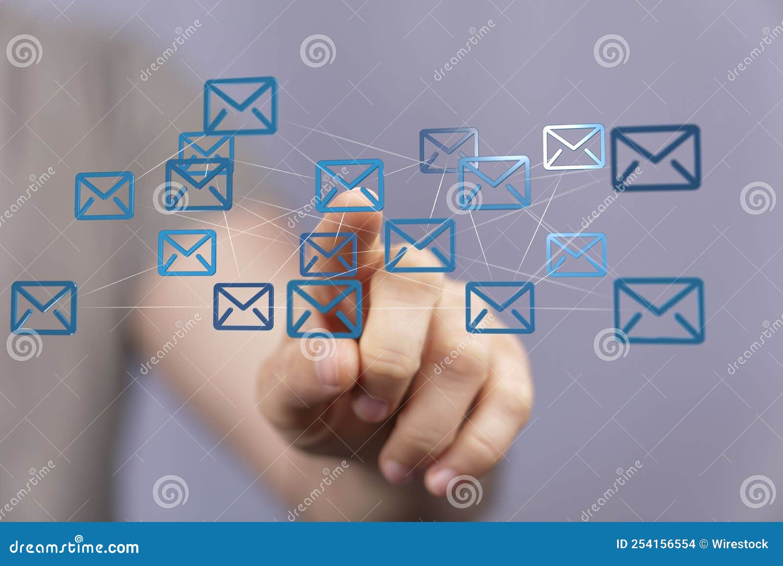 Finger Touching a 3d Rendering of Floating Connected Message Icons