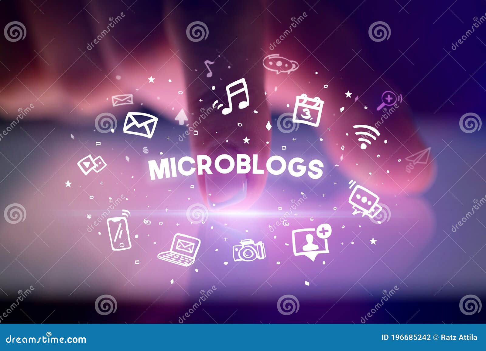finger touching tablet with social media icons concept