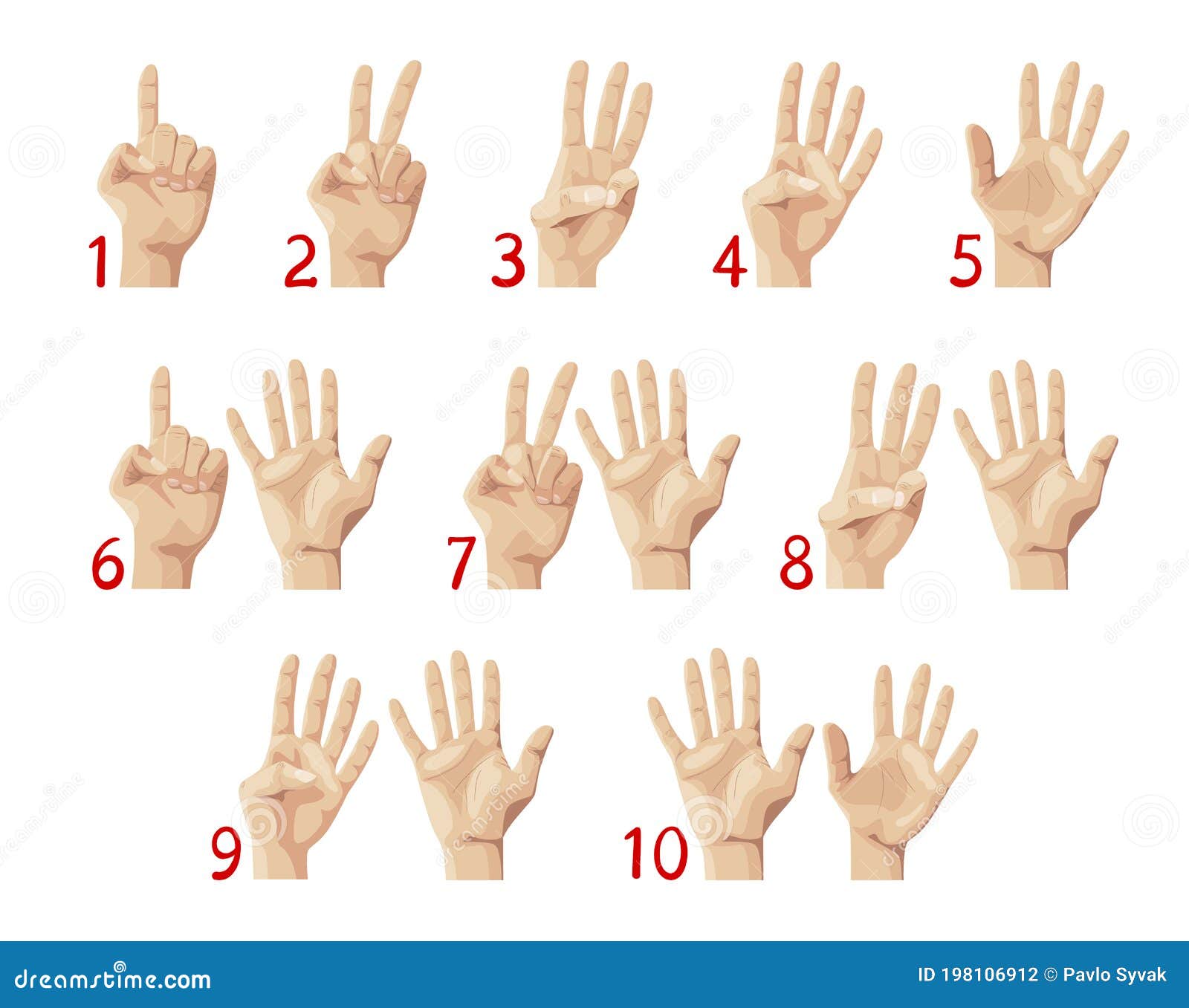 FingerZählung Hand, Die Zahlen Von Eins Bis Zehn Zeigt Bildung