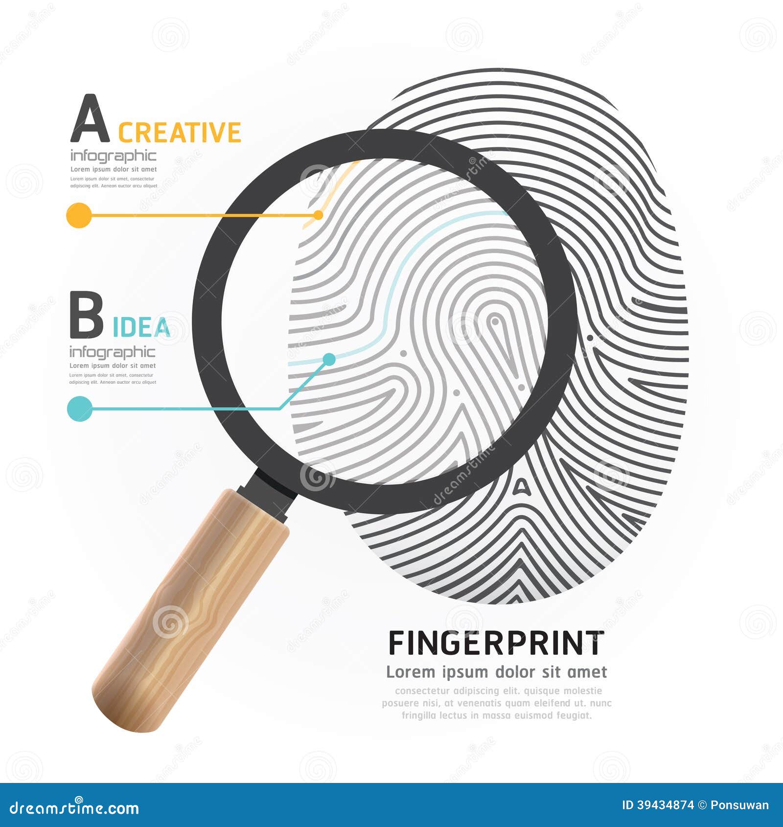 Fingerprint with Magnifier Vector Illustration. Stock Vector