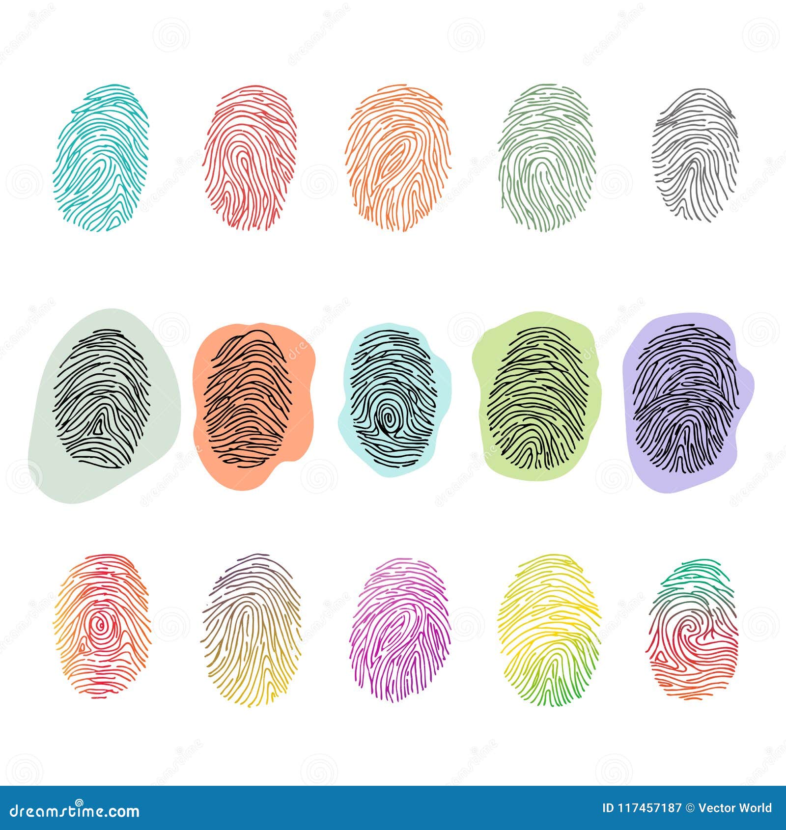 fingerprint  fingerprinting identity with fingertip identification  set of fingering print or security