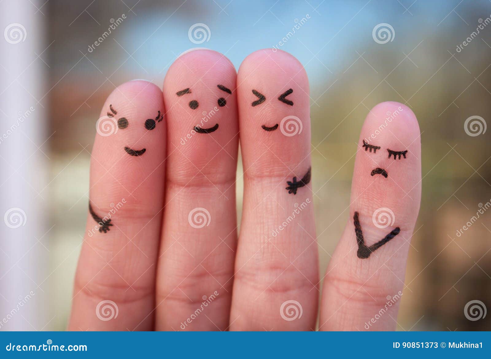 fingers art of people. loneliness, allocation from crowd.