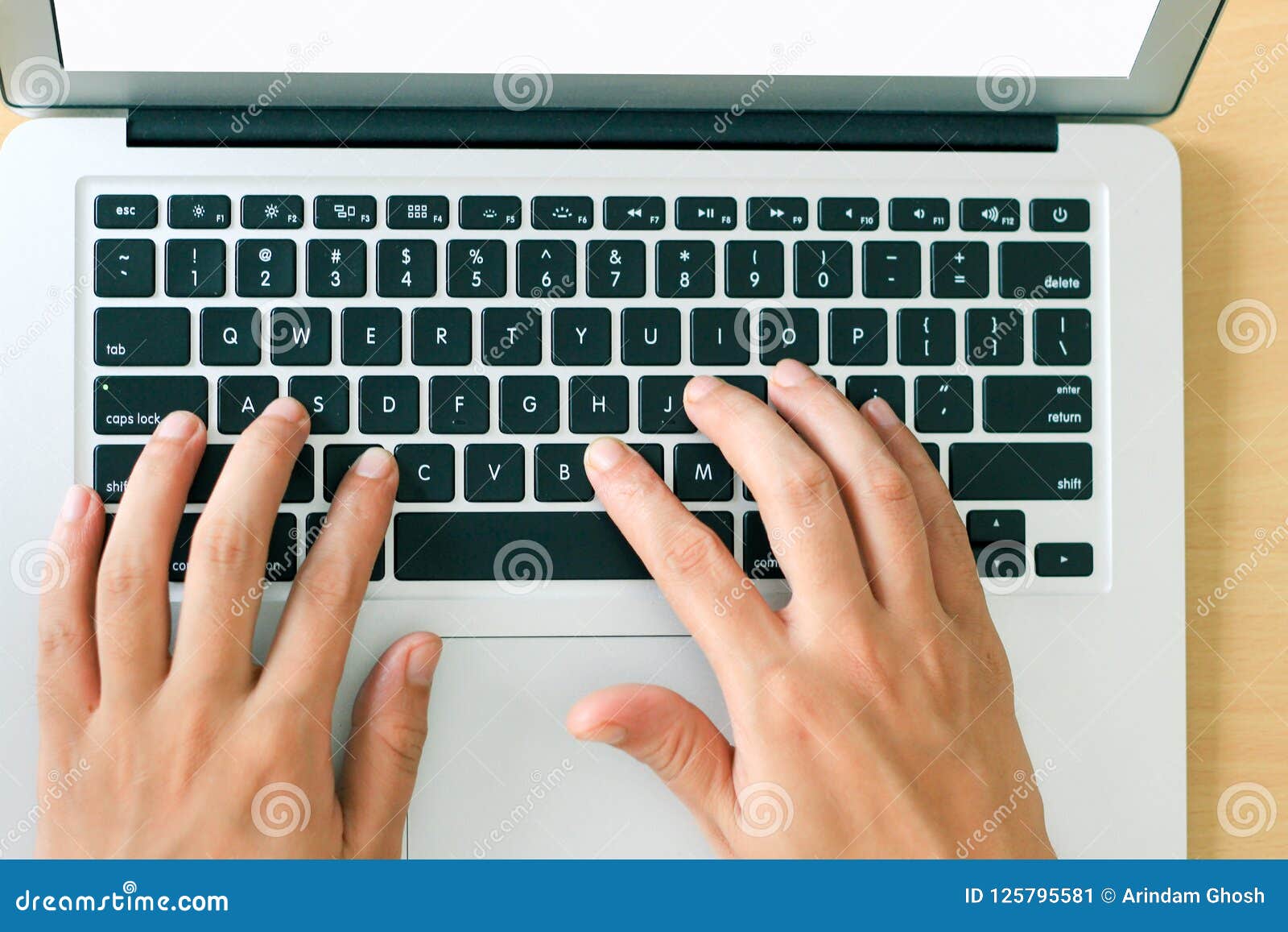 Fingers Typing on Laptop Keys, Closeup Top View Stock Image Image of