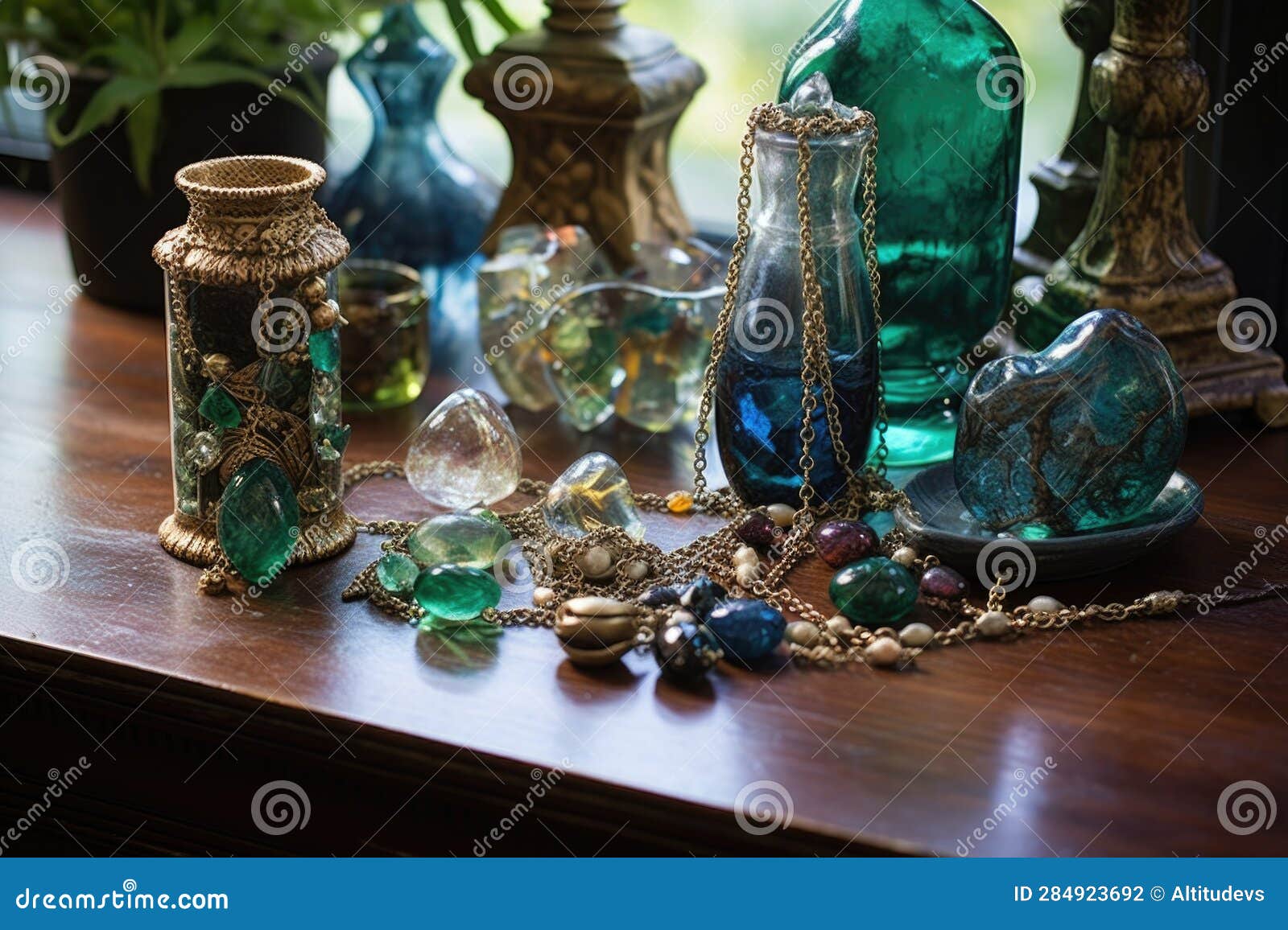 Finished Glass Jewelry Pieces on a Table Stock Photo Image of