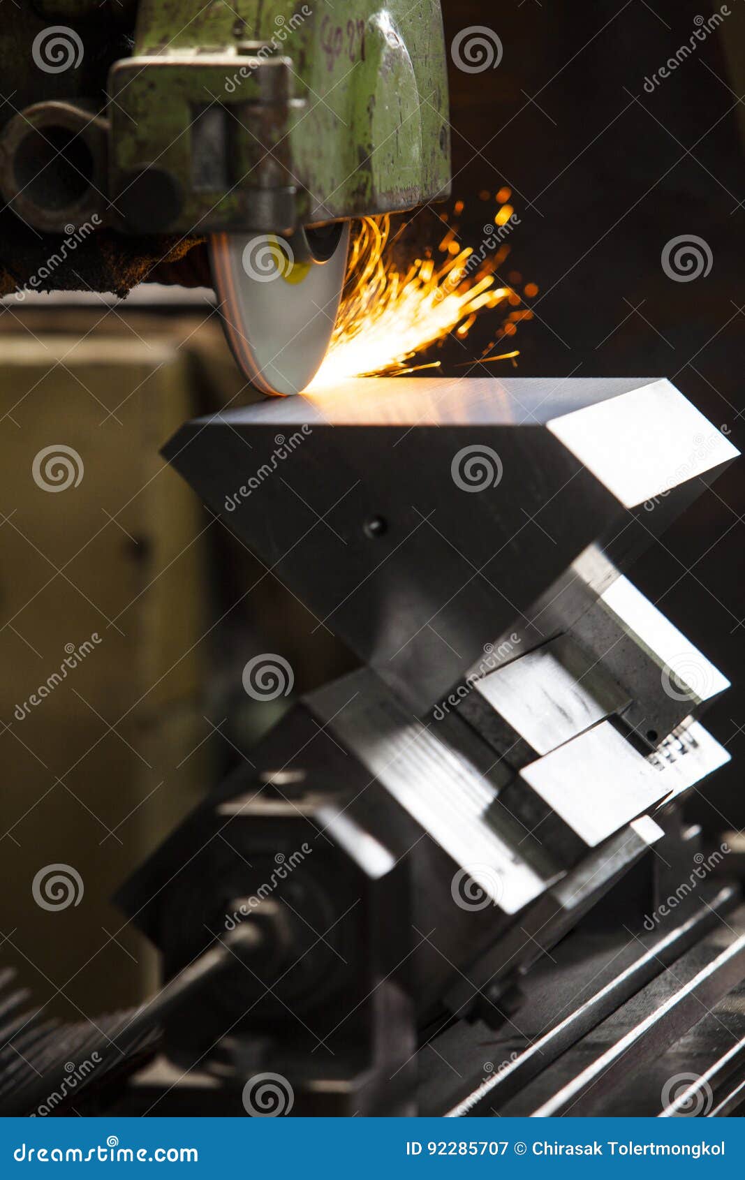 Finishing Metal Surface on Horizontal Grinder Machine Stock Image