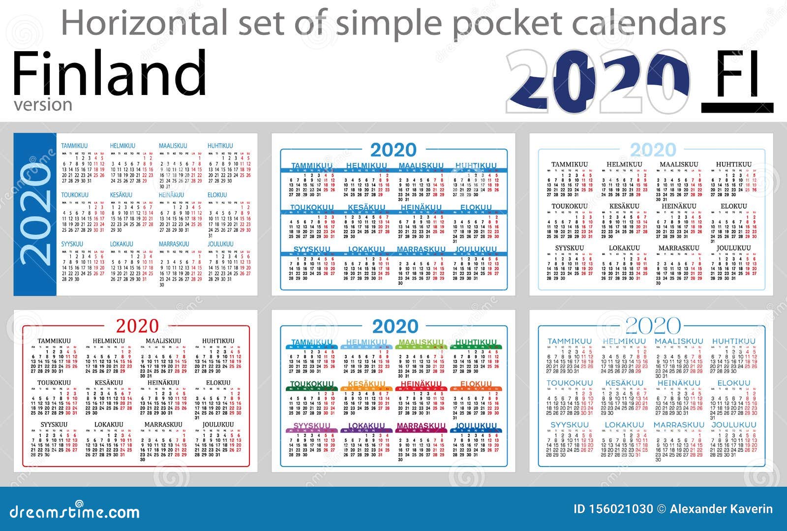 Finland Horizontal Pocket Calendars 2020 Stock Vector Illustration of