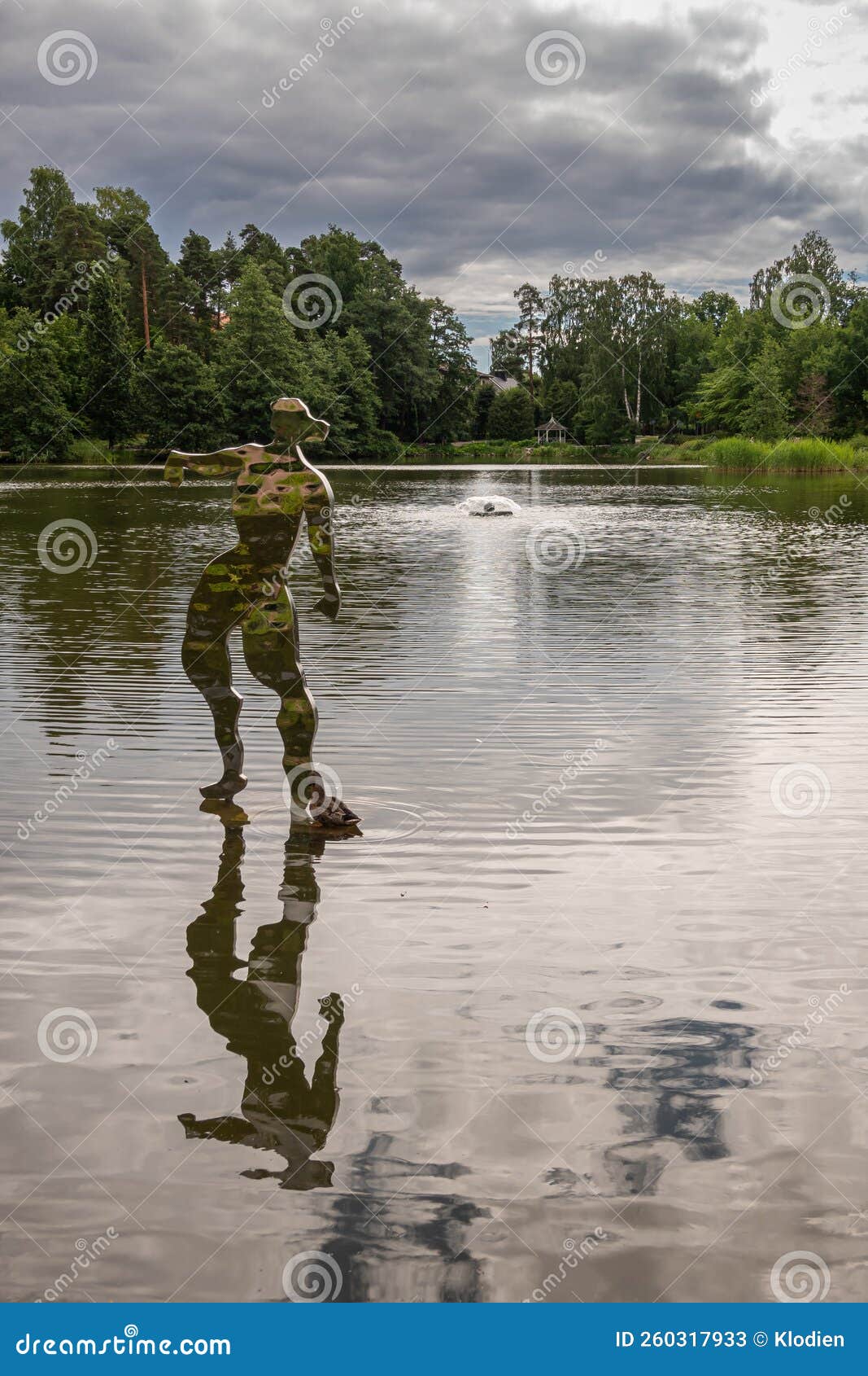 camouflage statue in lake of sopokanlahti park, kotka, finland