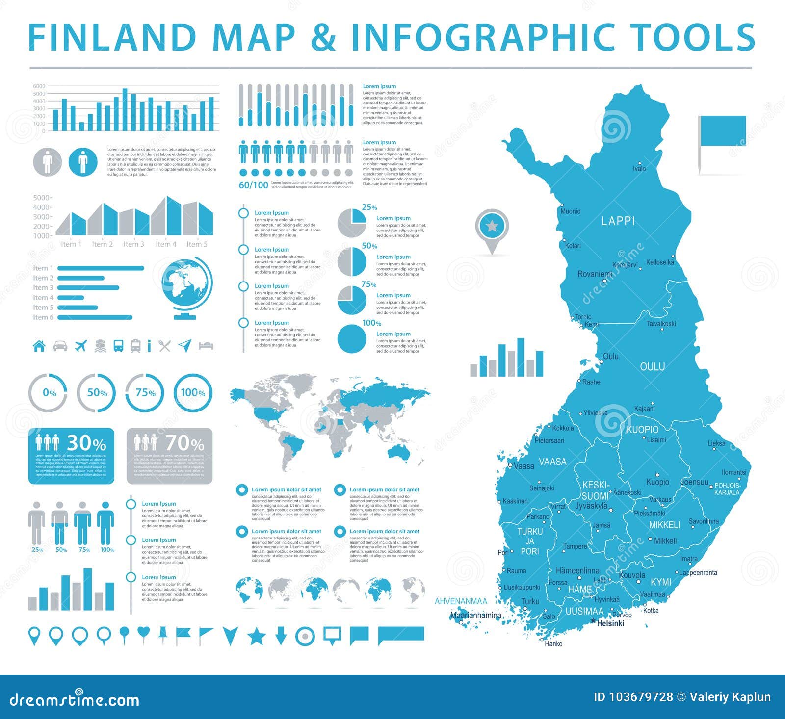 Finland Map - Detailed Info Graphic Vector Illustration Stock Illustration - Illustration of 