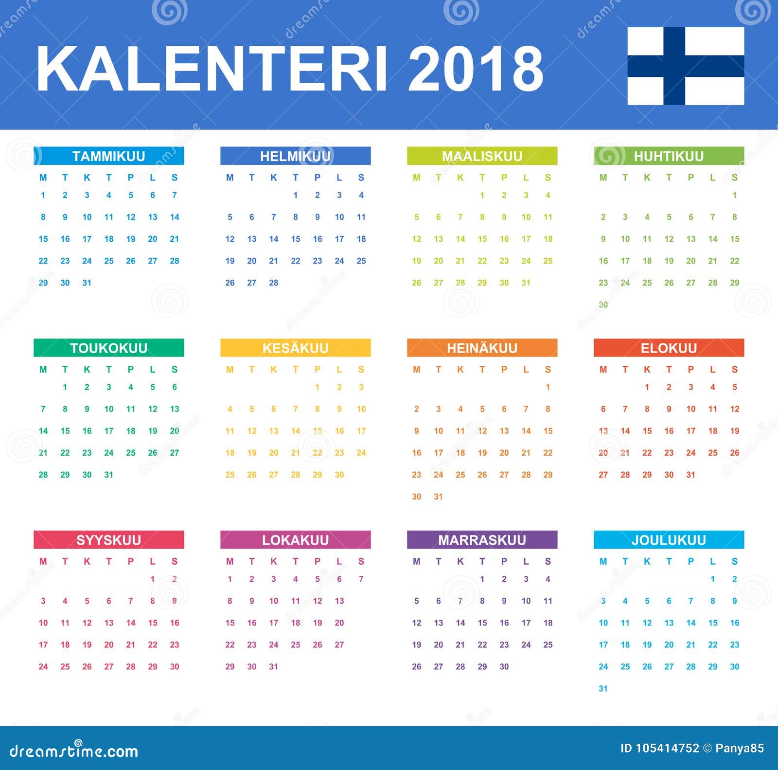Finnish Calendar 2024 With Numbers In Circles, Week Starts On Sunday
