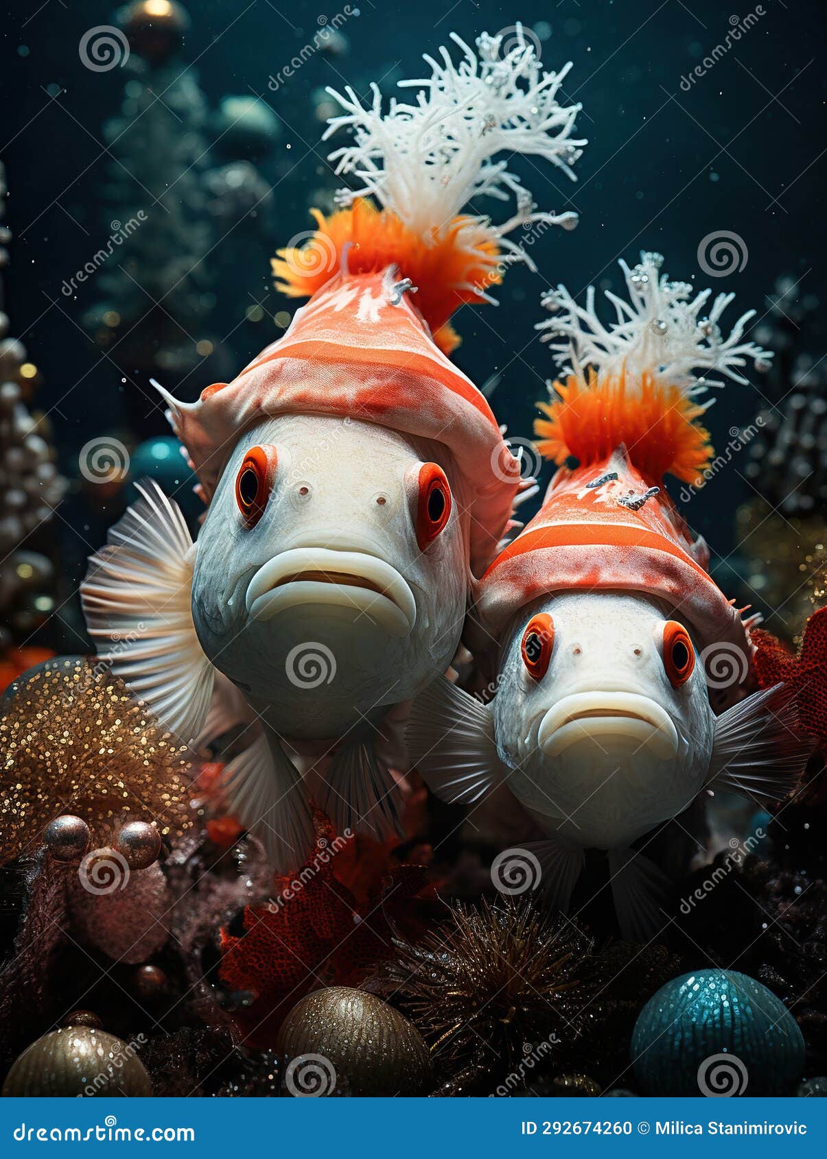 fintastic festivities: christmas fish posing with new years hat