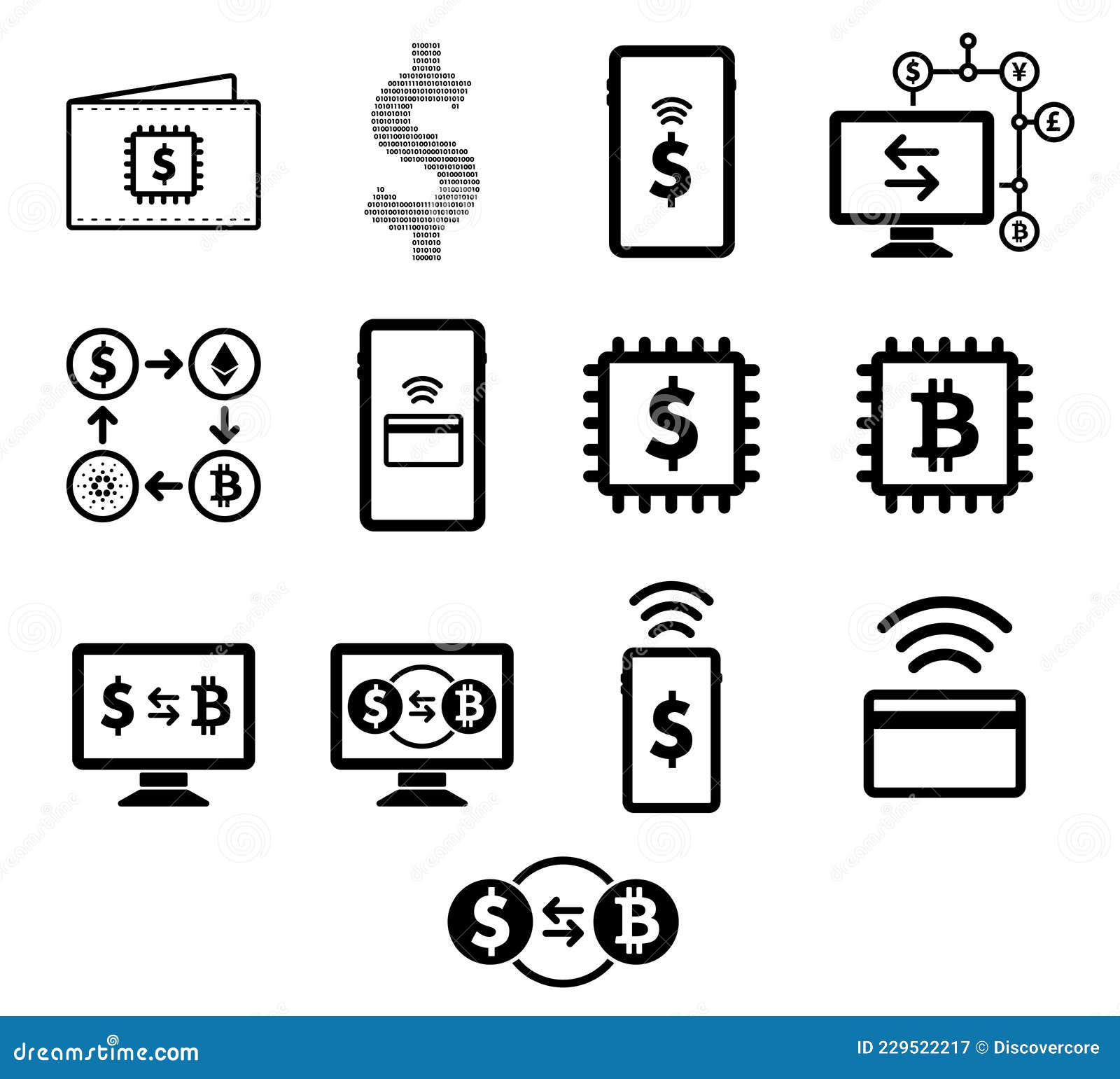Fintech and Cryptocurrency Icon Set Stock Vector - Illustration of digital,  miner: 229522217