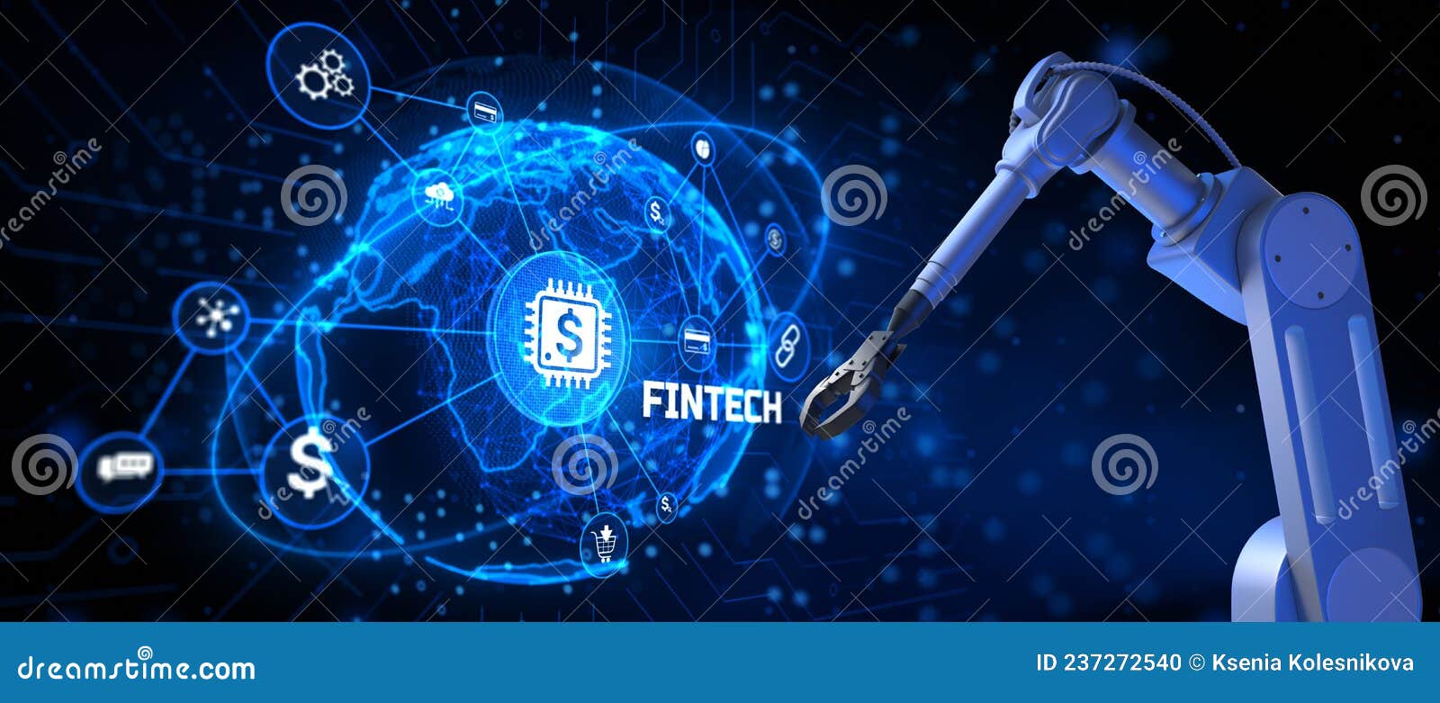 FINTECH Financial Technology Online Banking Epayment. 3d Render Cobot